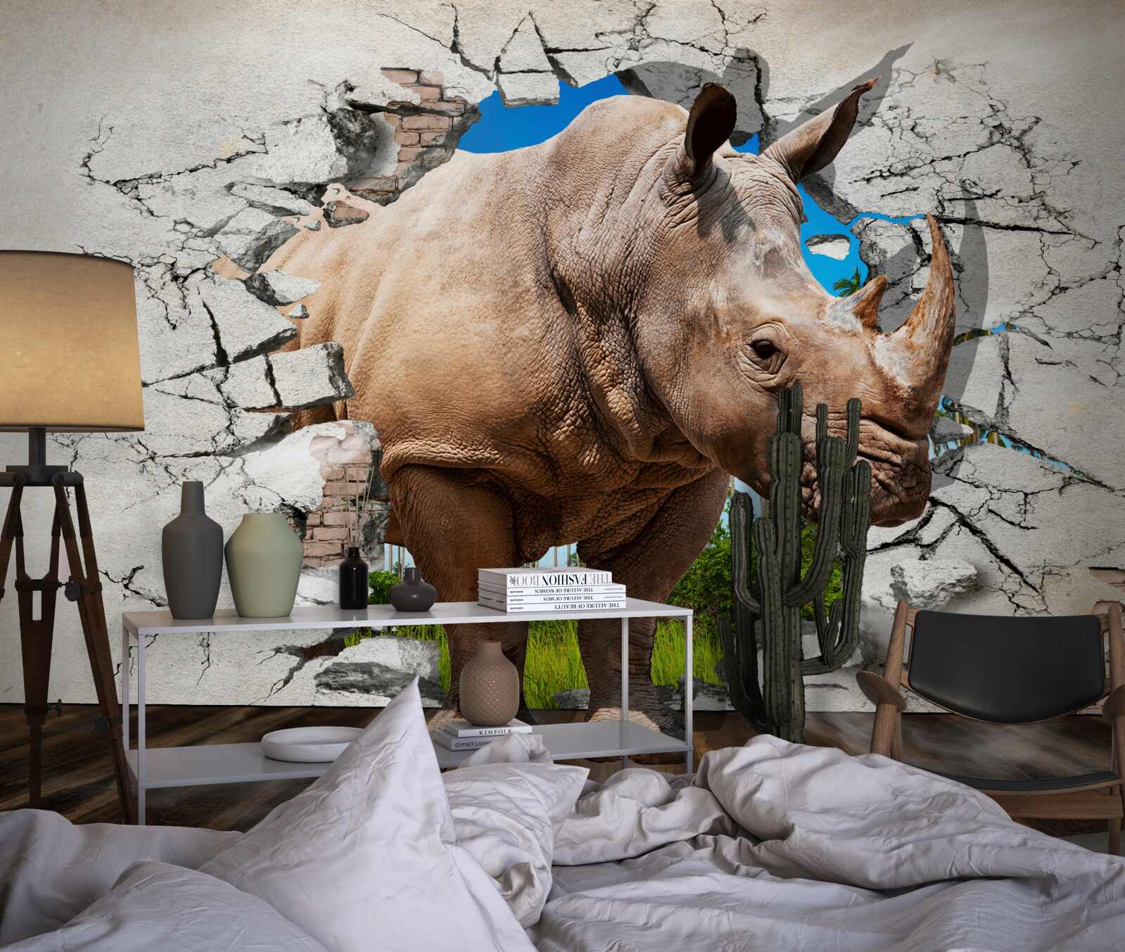 Fototapeta Stena sa zrúti pod silou nosorožca