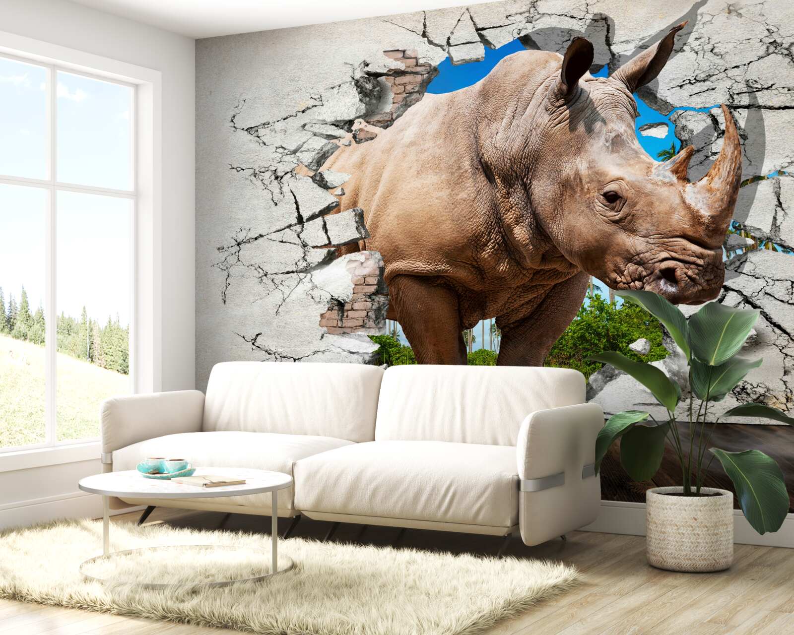 Fototapeta Stena sa zrúti pod silou nosorožca