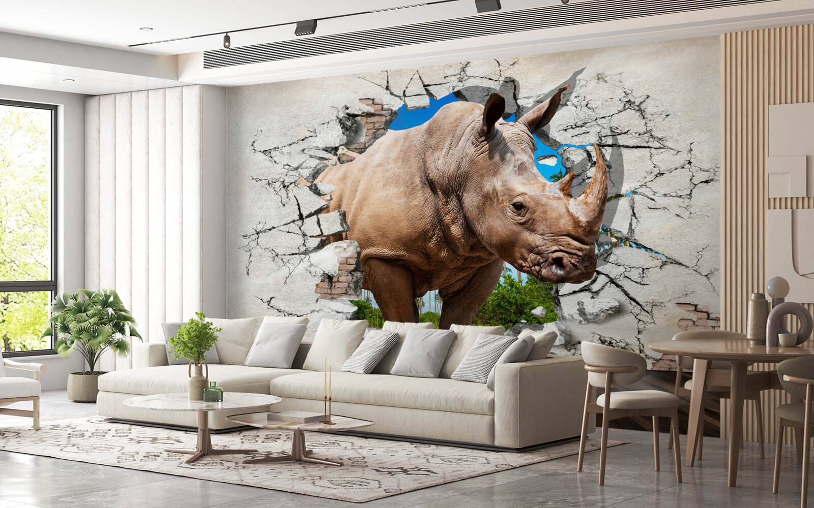 Fototapeta Stena sa zrúti pod silou nosorožca