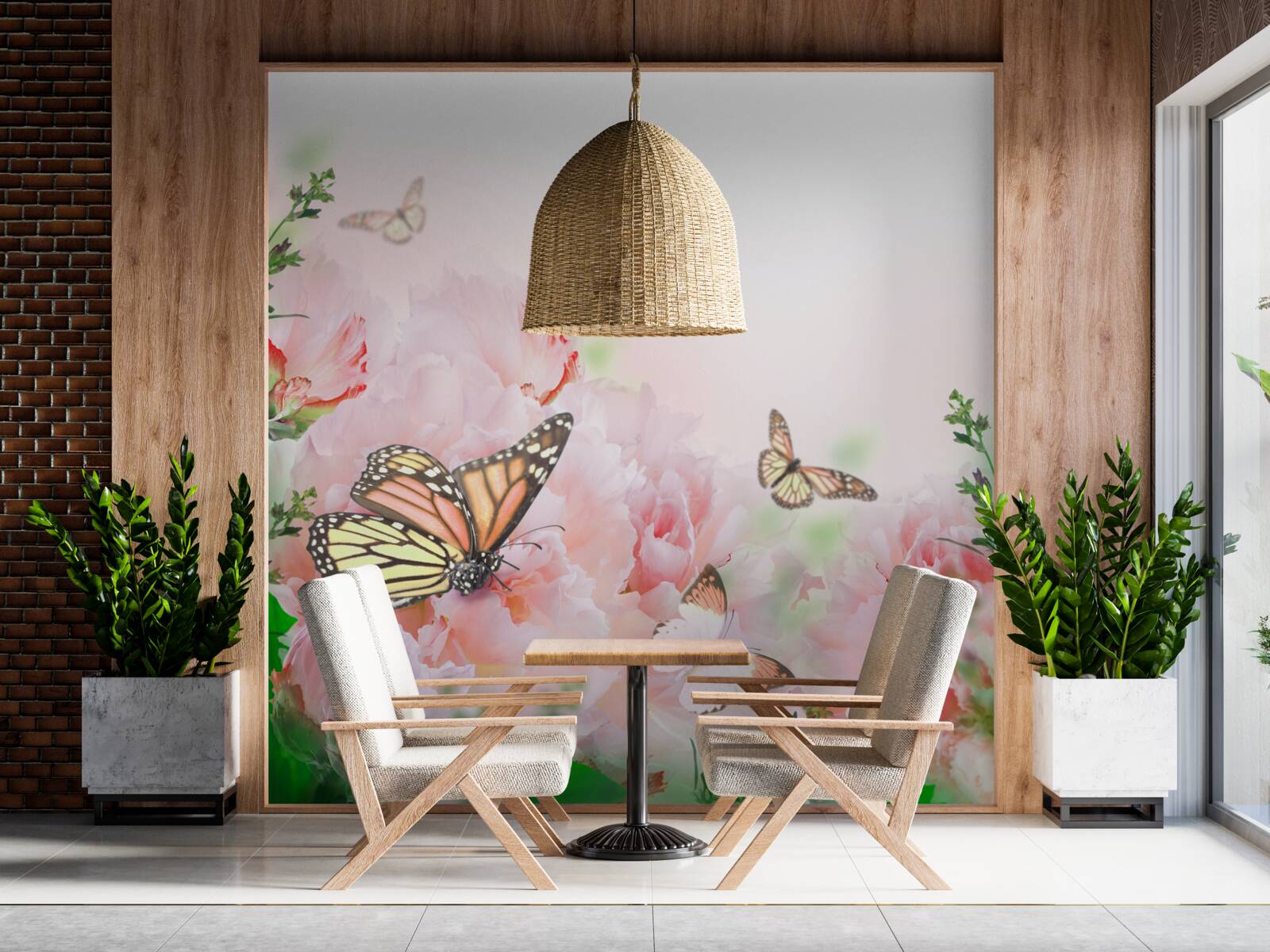 Fototapeta skupina motýľov na pozadí výzdoby letných kvetov