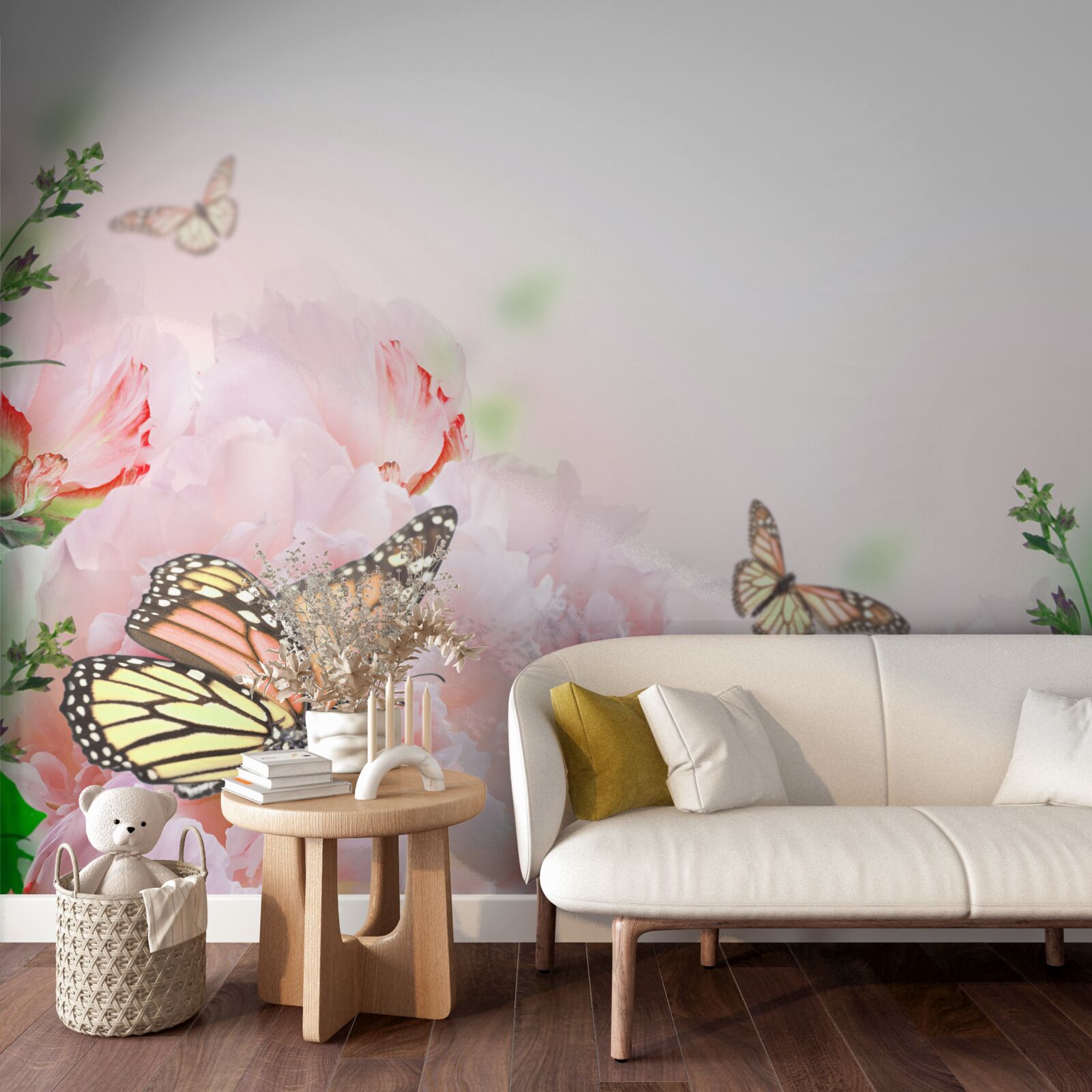 Fototapeta skupina motýľov na pozadí výzdoby letných kvetov