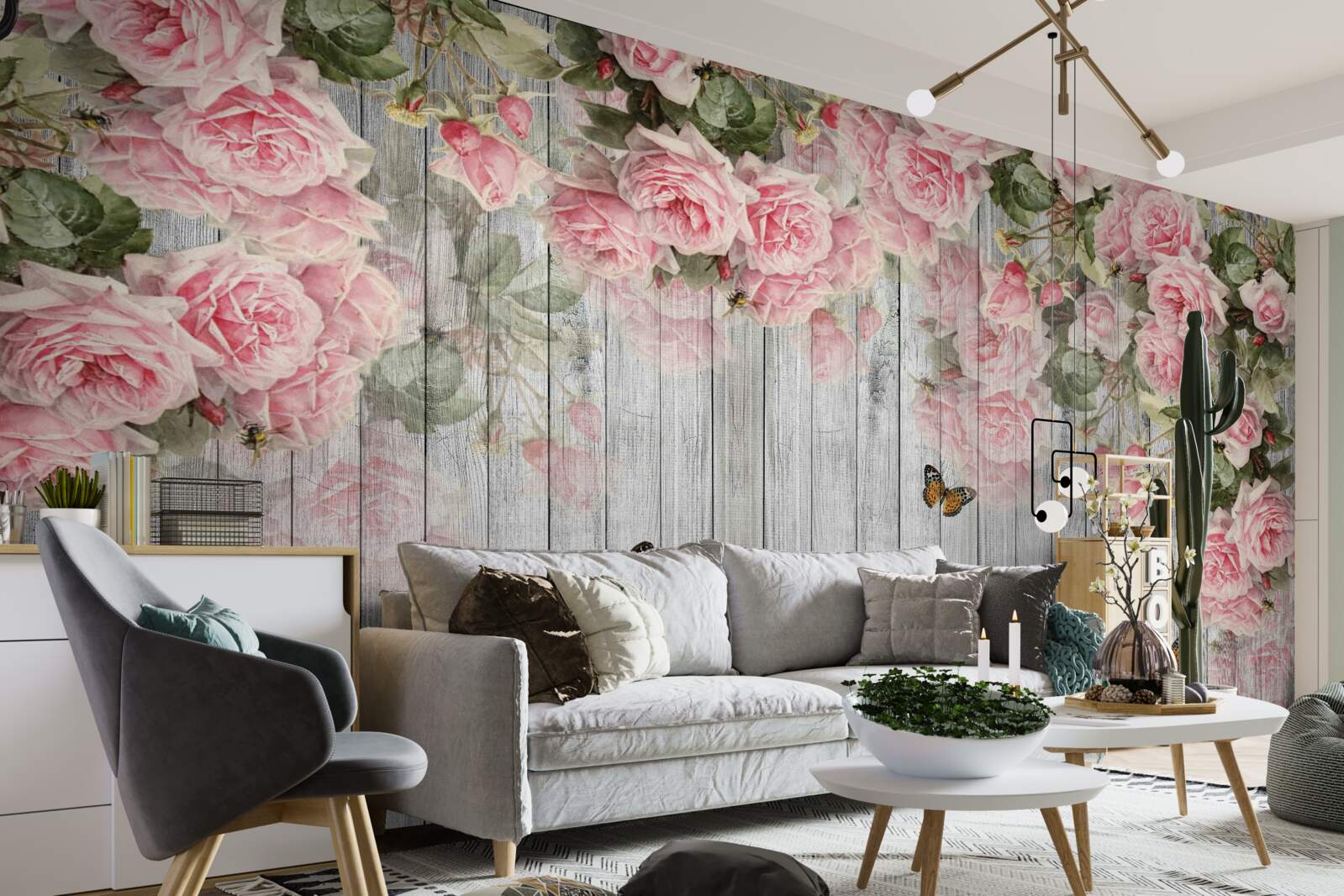 Fototapeta svieže ružové ruže visia