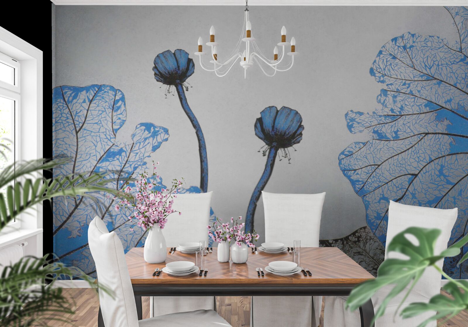 Fototapeta hmlisté maky s modrými púčikmi