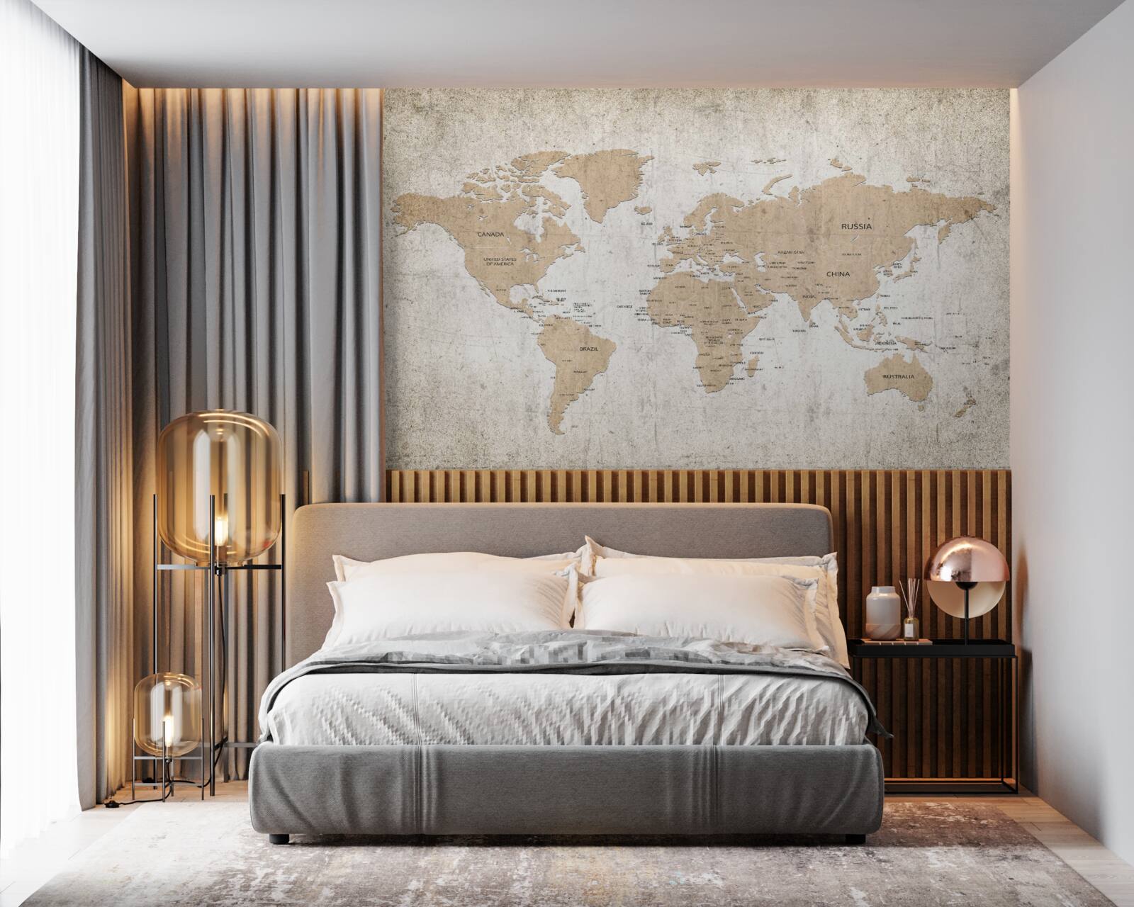 Fototapeta umiernený geografický obraz sveta na stene