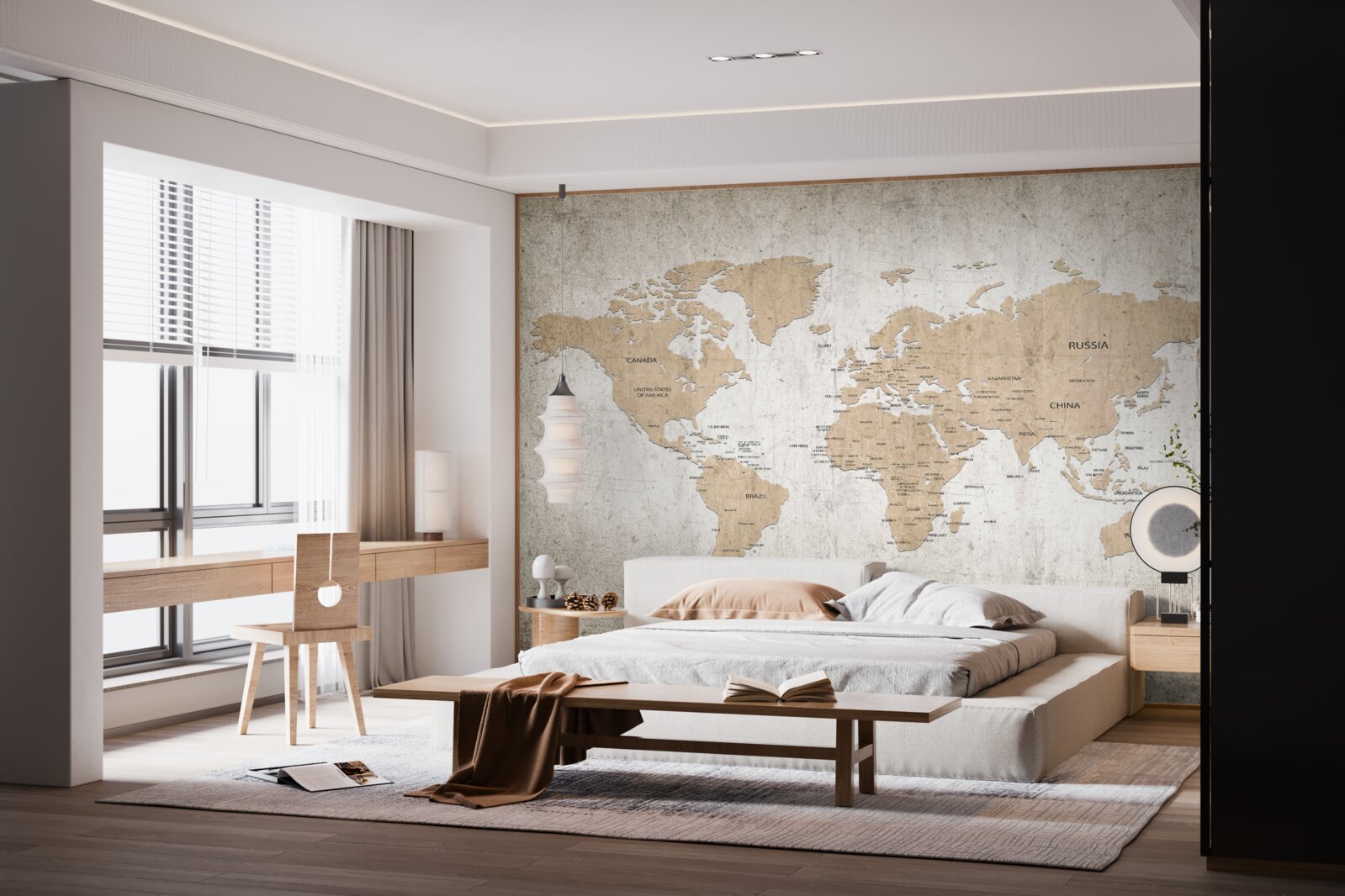 Fototapeta umiernený geografický obraz sveta na stene