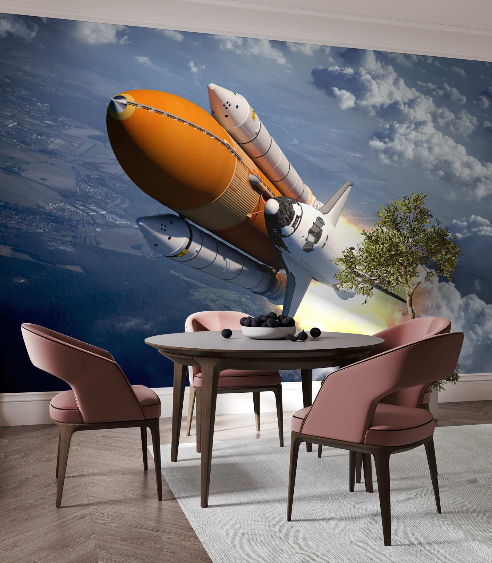 Fototapeta medzi oblakmi letí raketa