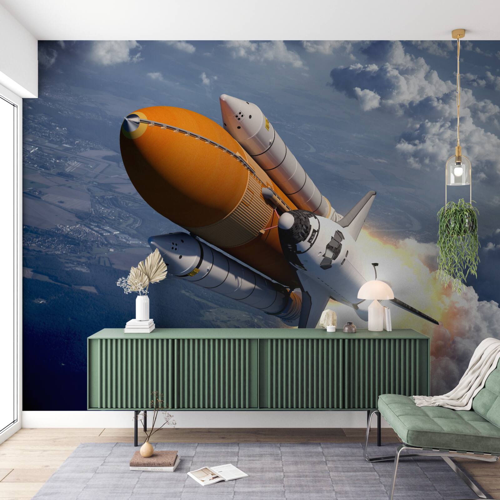 Fototapeta medzi oblakmi letí raketa