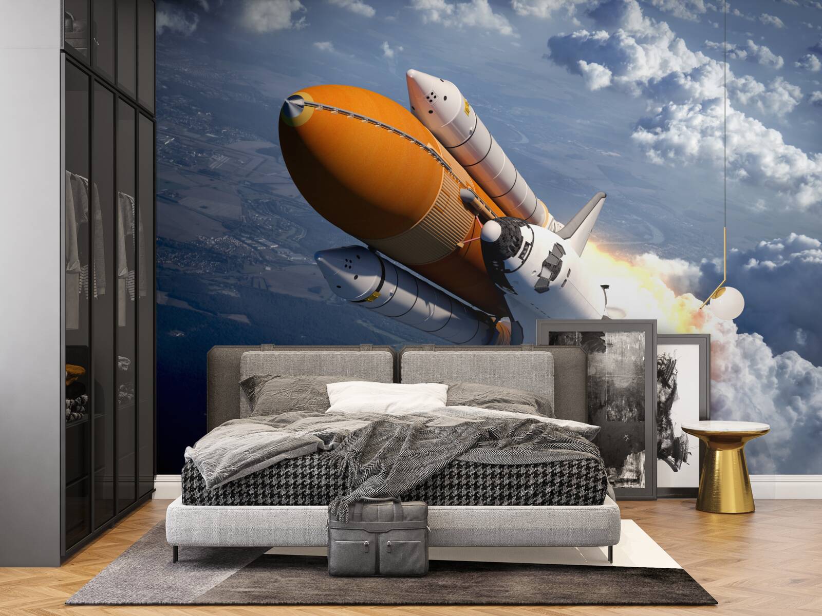 Fototapeta medzi oblakmi letí raketa