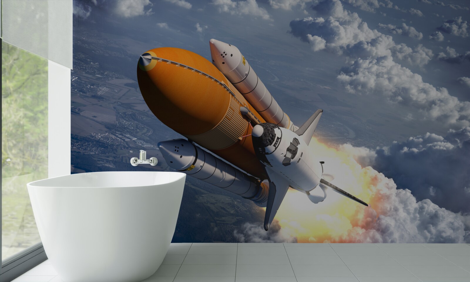 Fototapeta medzi oblakmi letí raketa