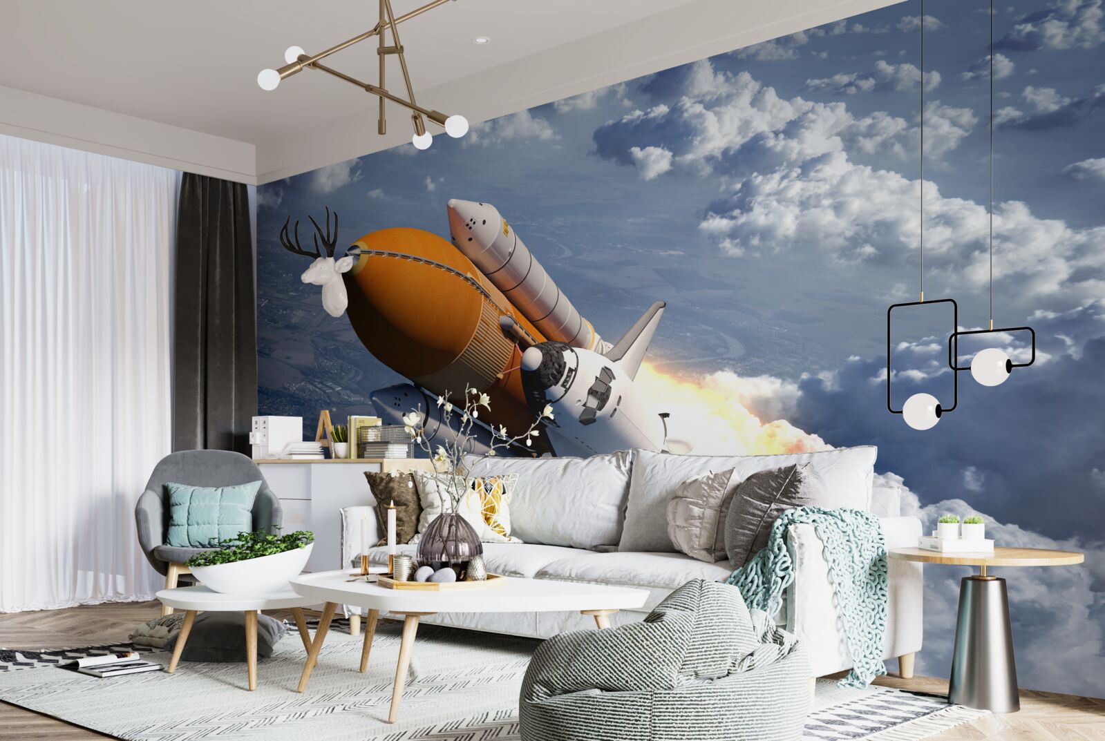 Fototapeta medzi oblakmi letí raketa