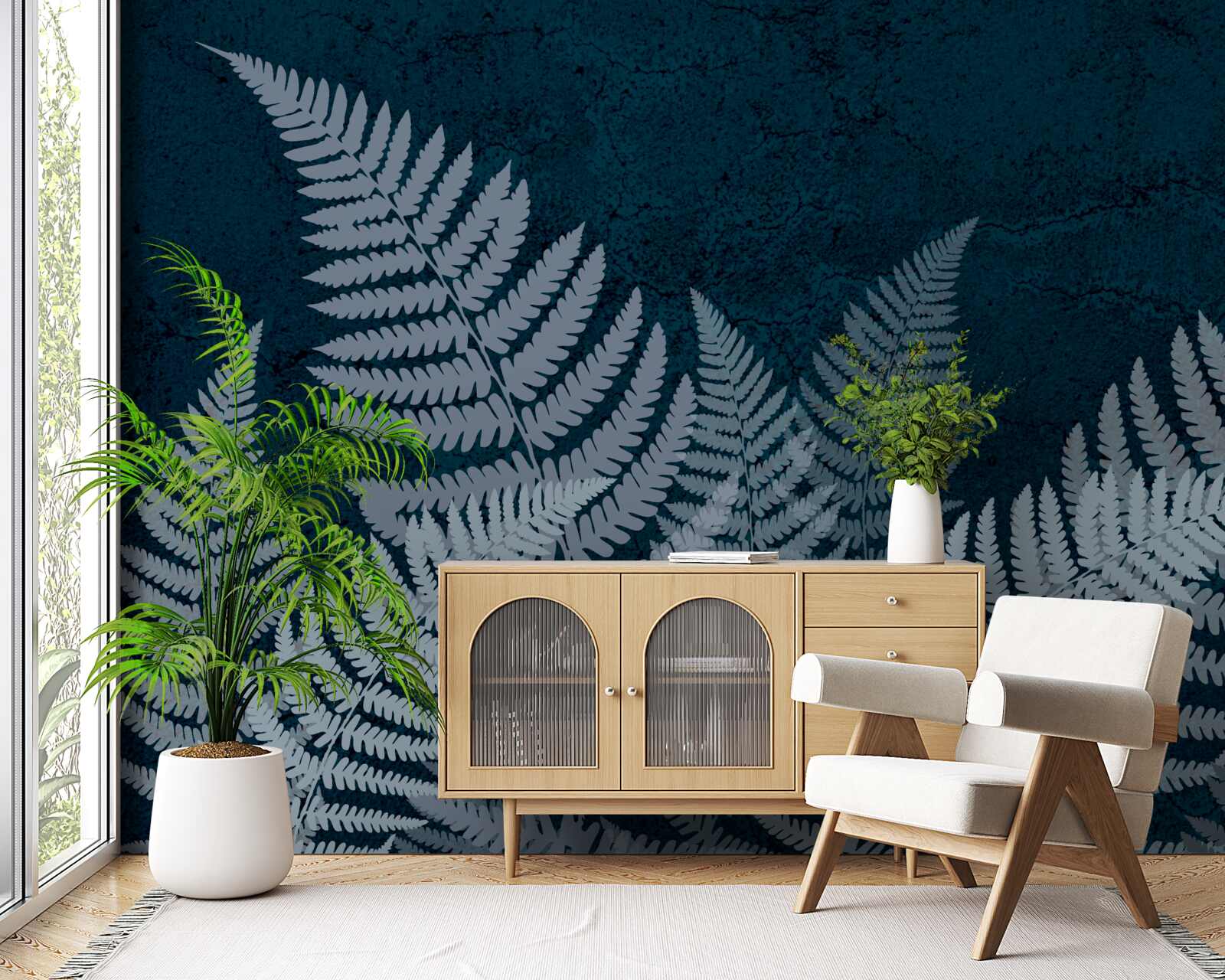 Fototapeta Svietiace listy paprade v pochmúrnej noci