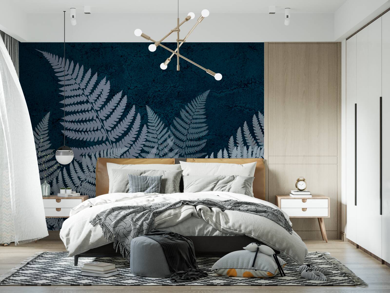 Fototapeta Svietiace listy paprade v pochmúrnej noci