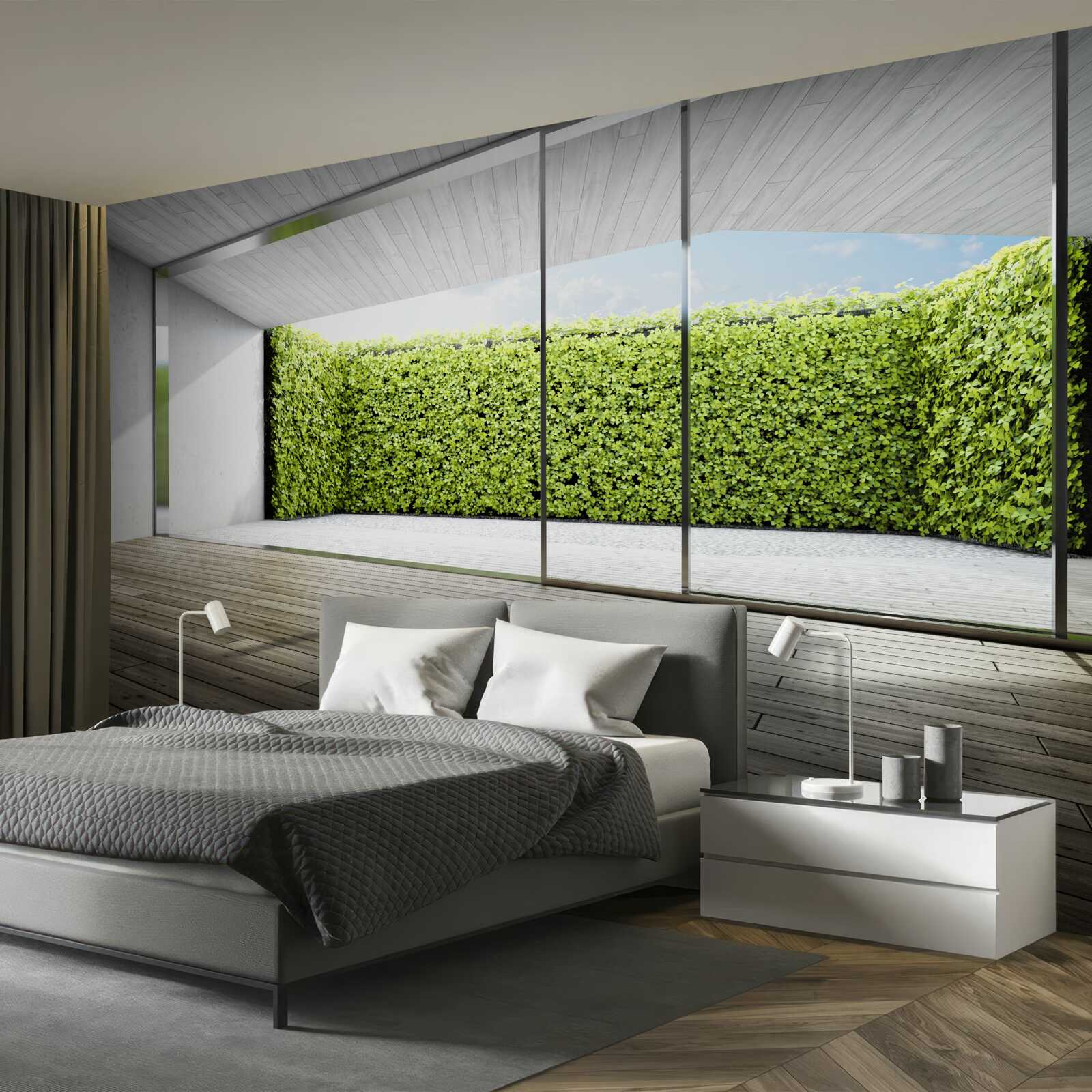 Fototapeta balkón s priehľadnými stenami s výhľadom do záhrady