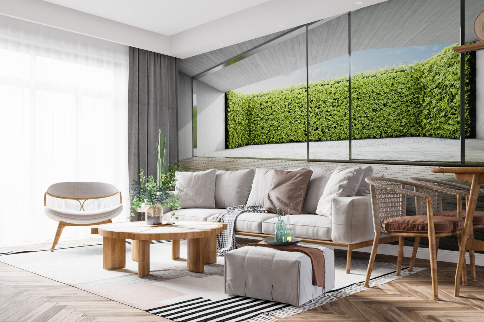 Fototapeta balkón s priehľadnými stenami s výhľadom do záhrady