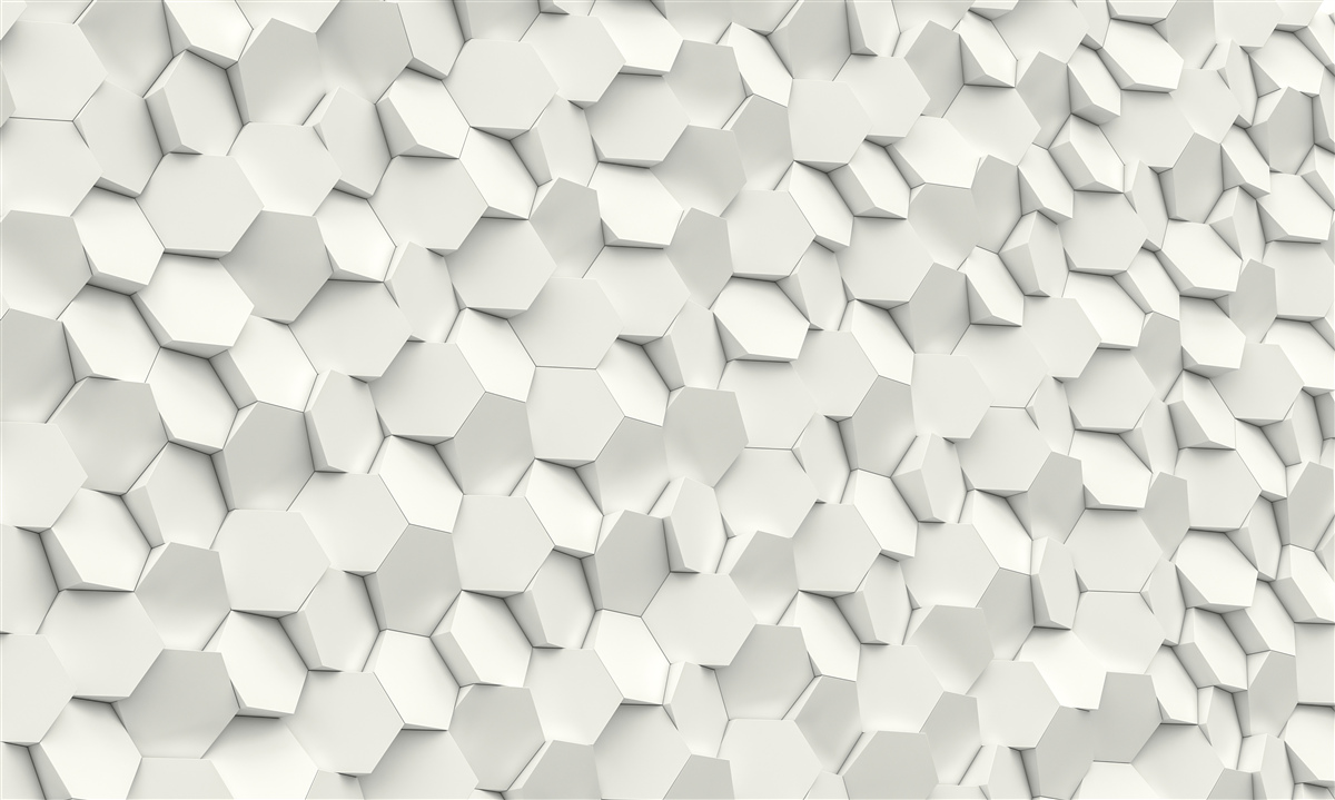 Fototapeta biele a sivé šesťuholníky s objemom