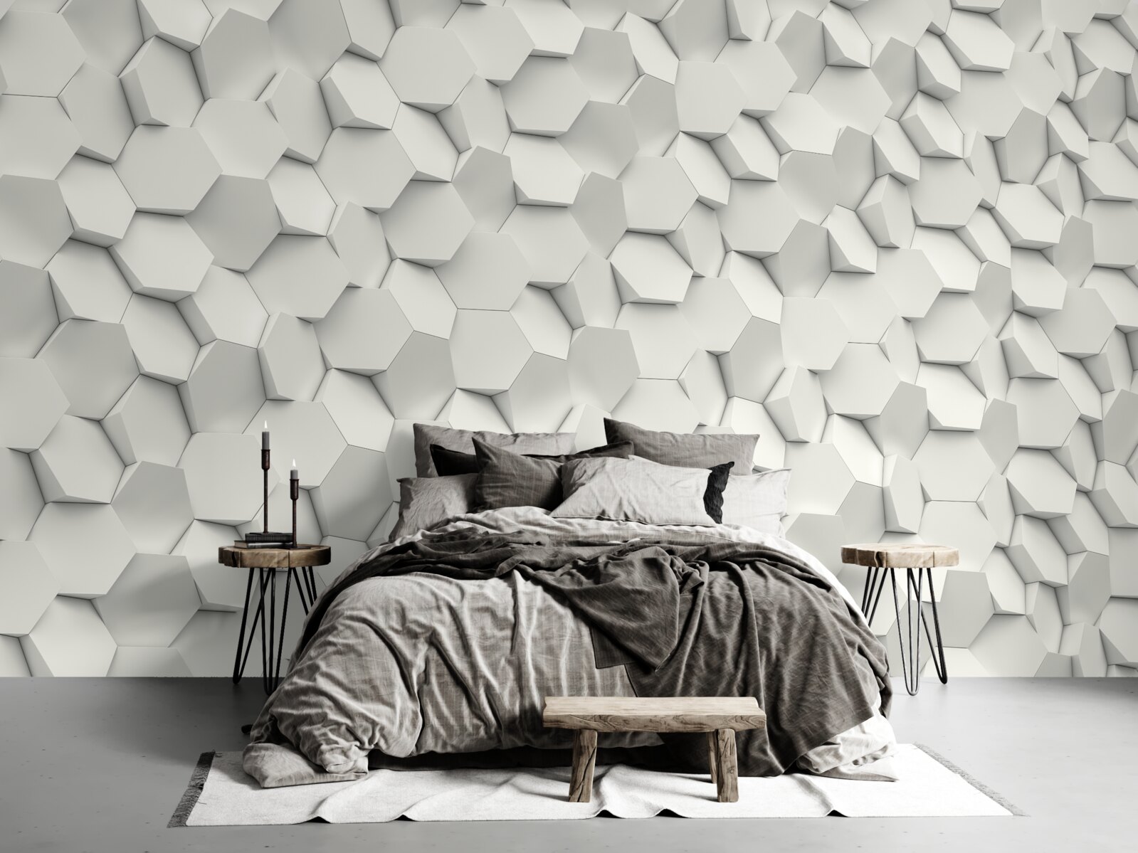 Fototapeta biele a sivé šesťuholníky s objemom