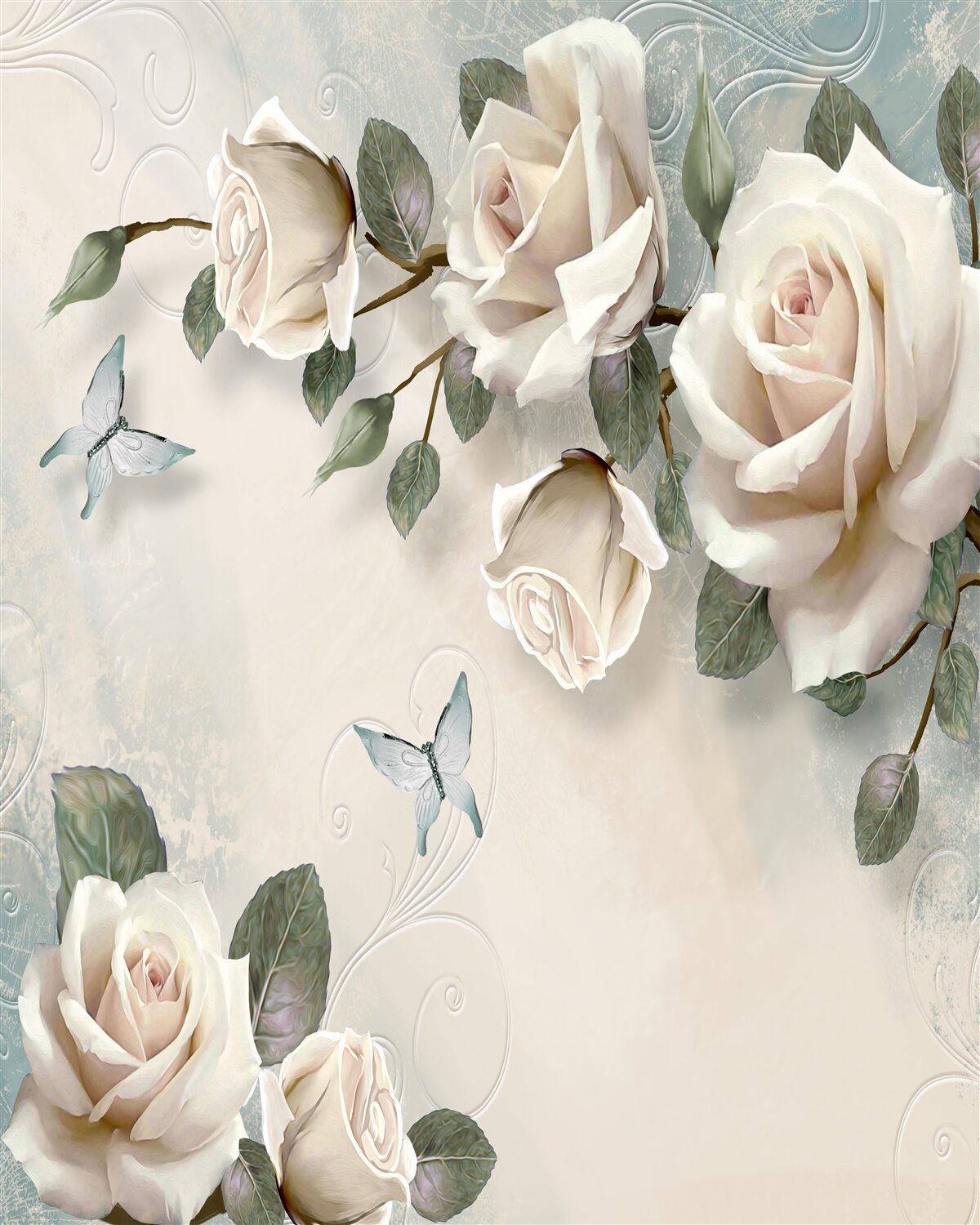 Fototapeta konáre veľkého kríka krémových ruží