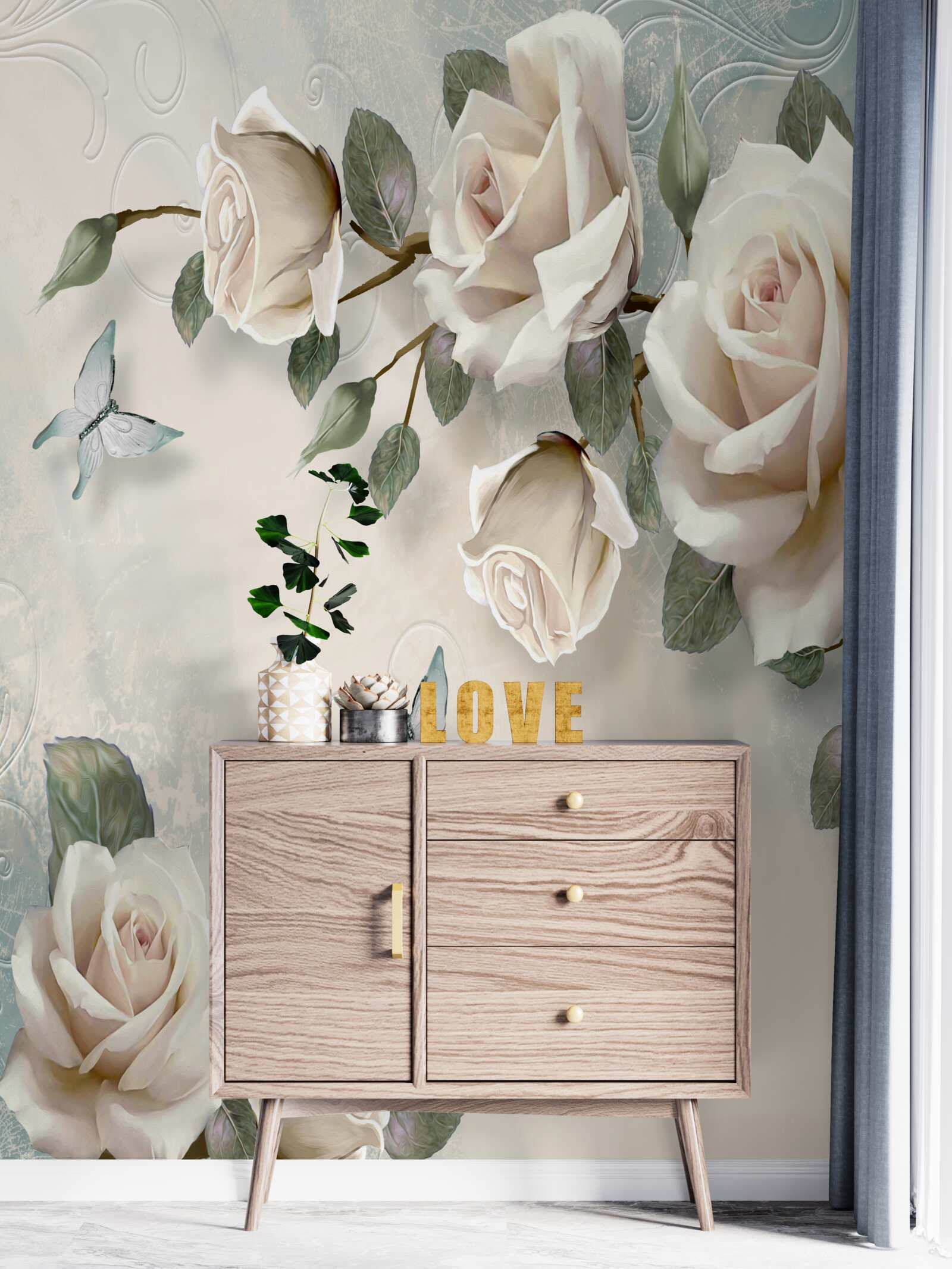 Fototapeta konáre veľkého kríka krémových ruží