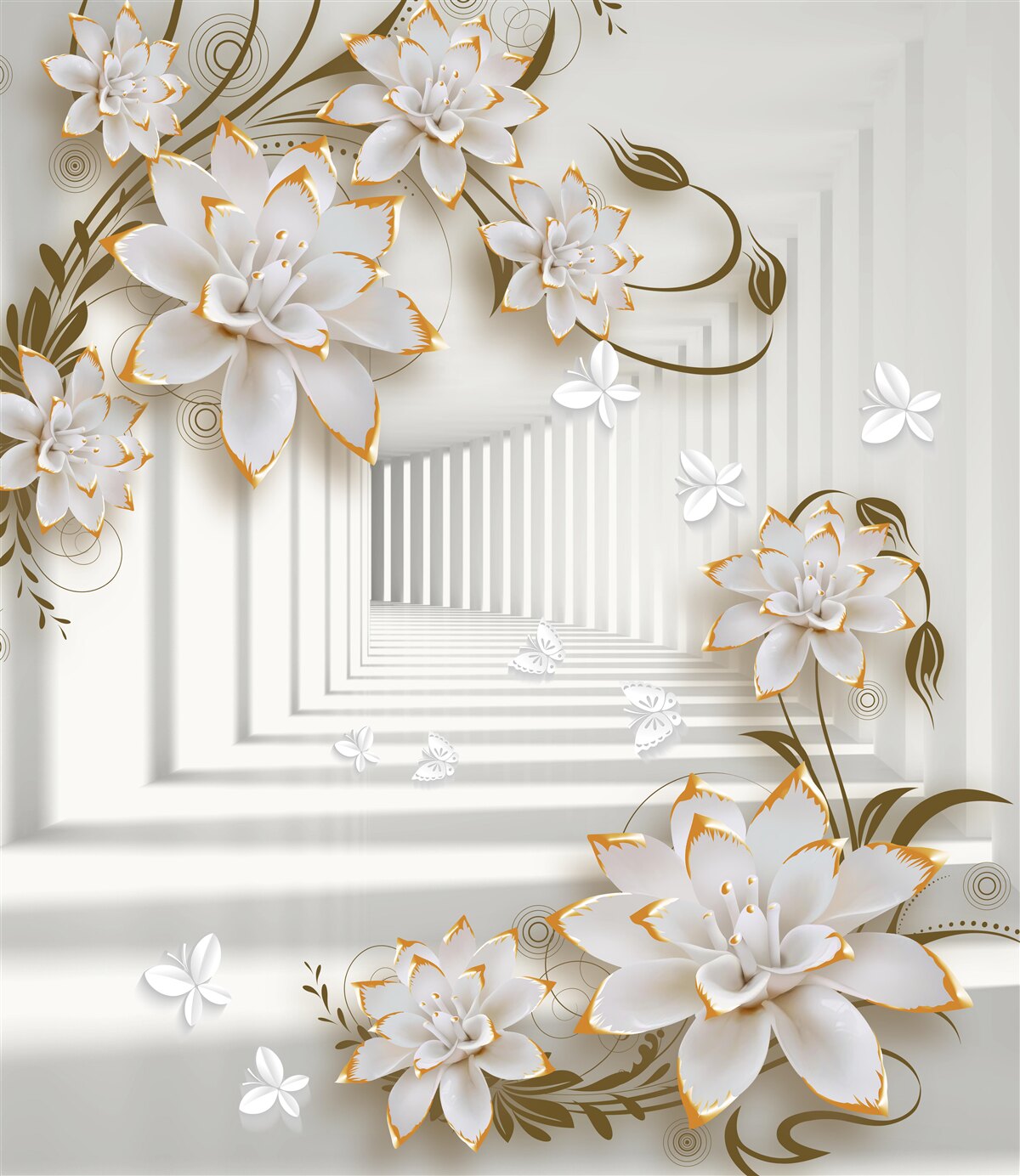 Fototapeta do diaľky sa tiahne chodba pokrytá lotosovými kvetmi