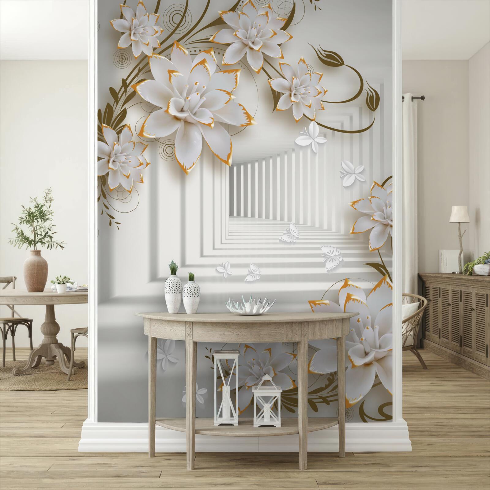 Fototapeta do diaľky sa tiahne chodba pokrytá lotosovými kvetmi