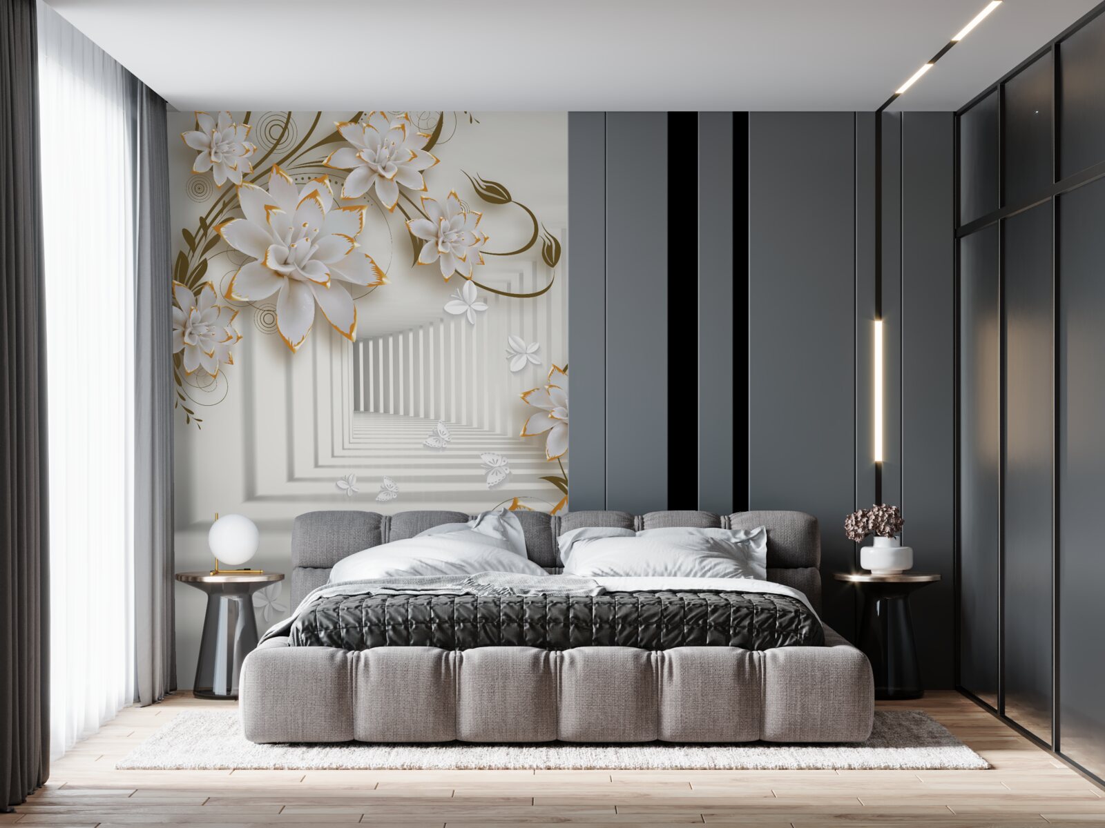 Fototapeta do diaľky sa tiahne chodba pokrytá lotosovými kvetmi