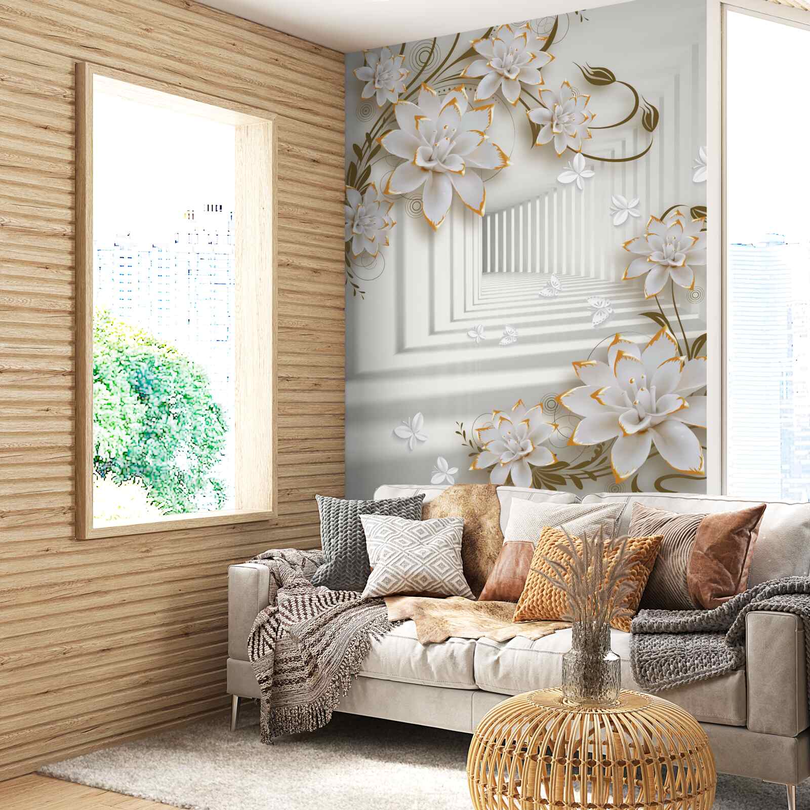 Fototapeta do diaľky sa tiahne chodba pokrytá lotosovými kvetmi