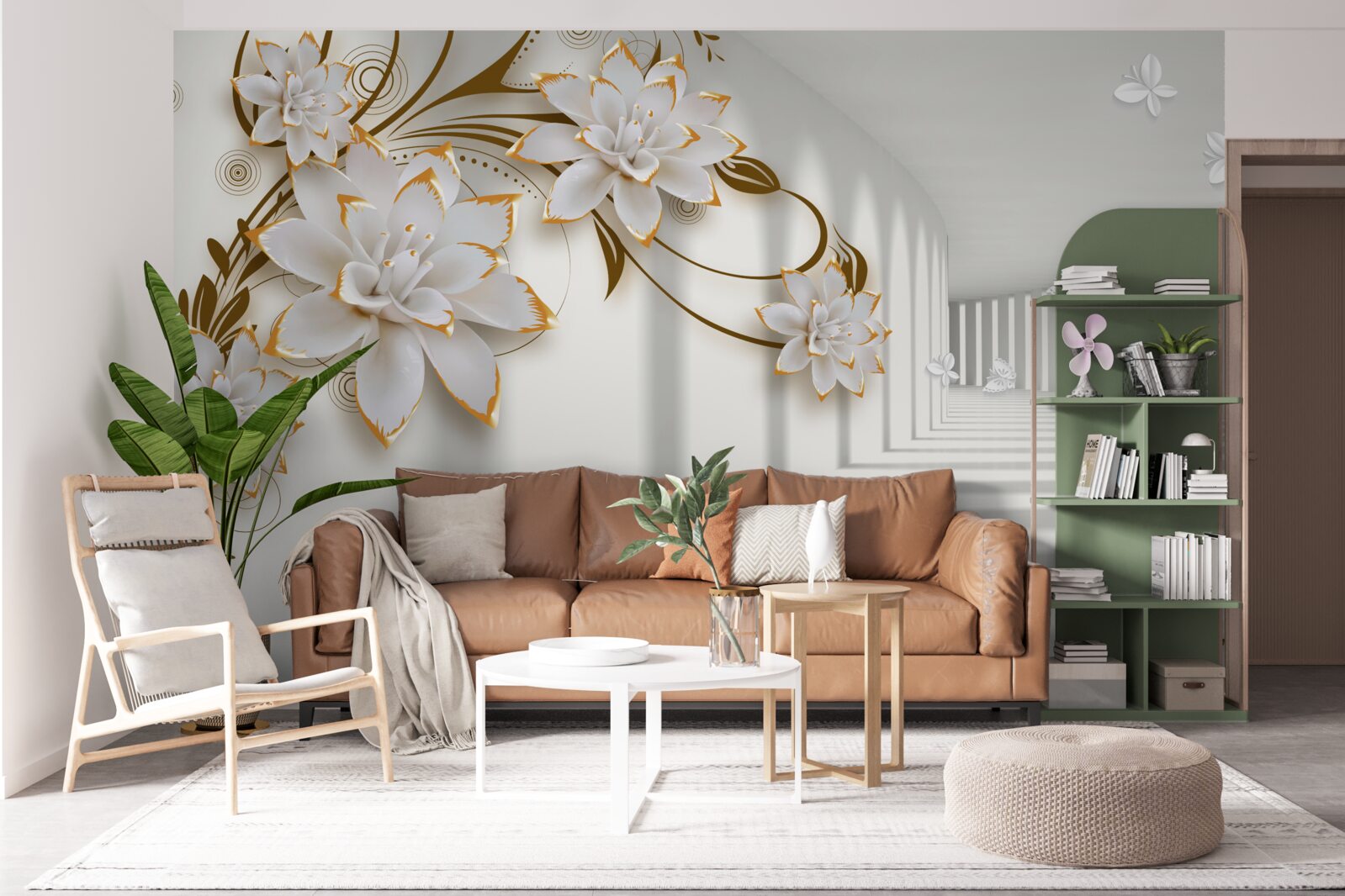 Fototapeta biele lotosy na abstraktnom pozadí, zdobené zlatom