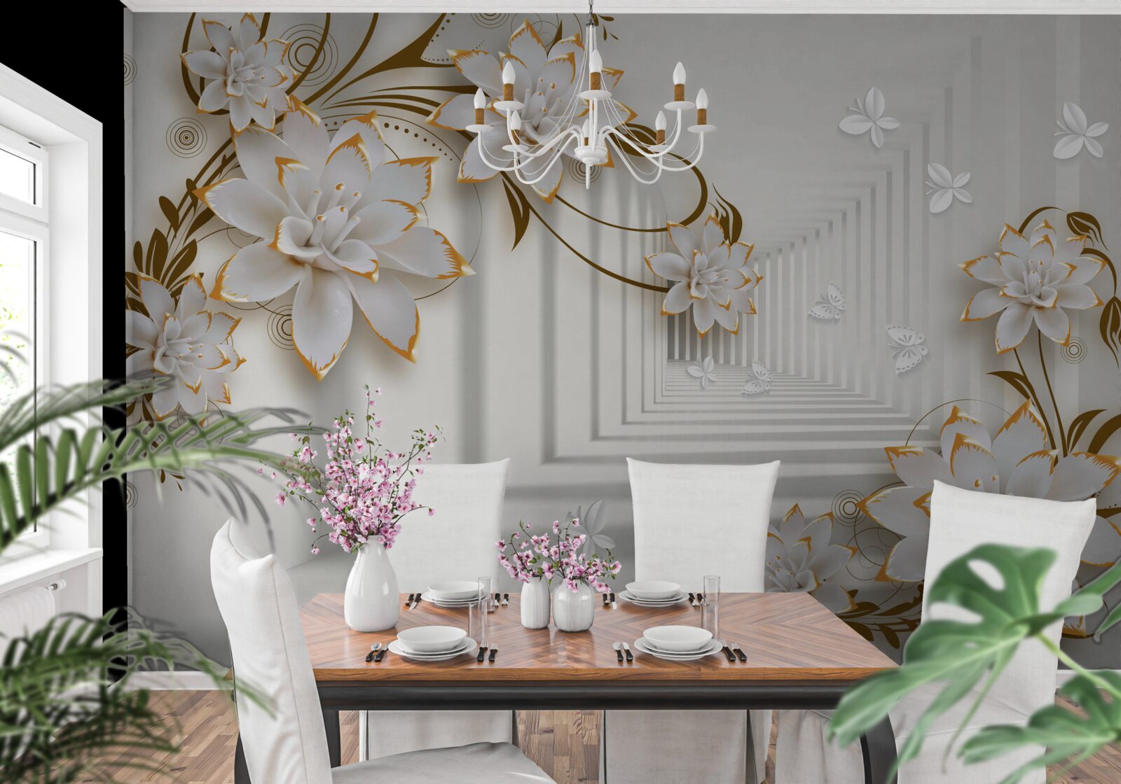 Fototapeta abstraktná chodba a zlaté lotosy