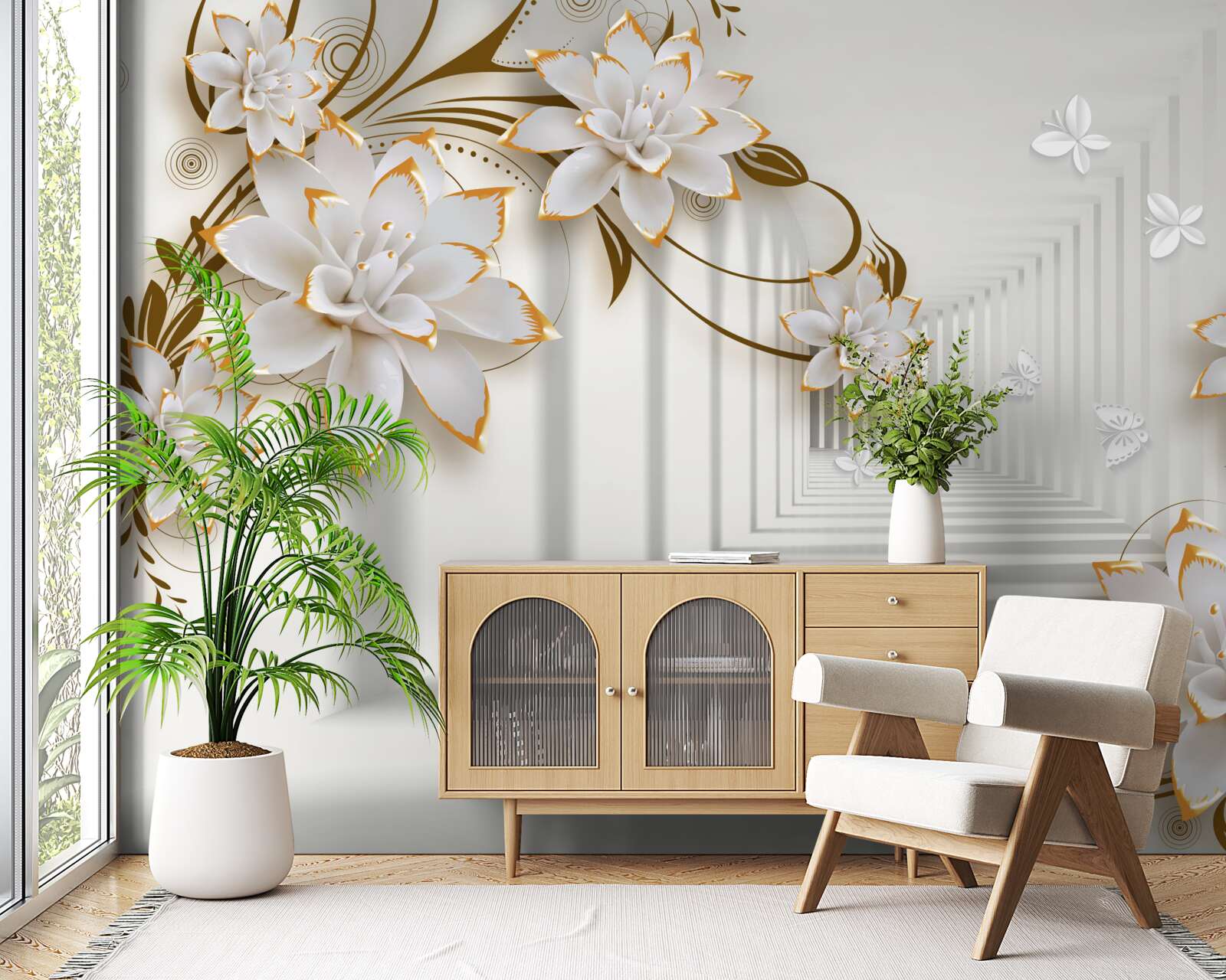 Fototapeta abstraktná chodba a zlaté lotosy