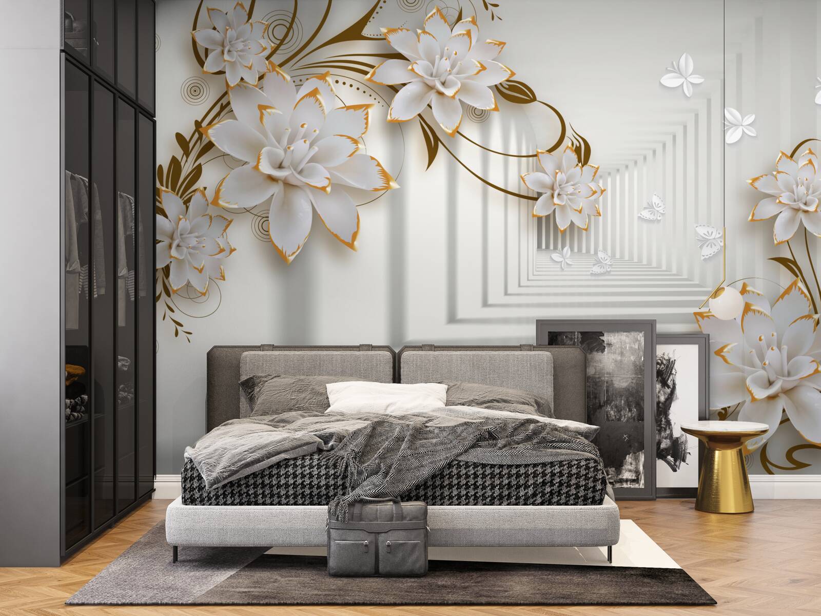 Fototapeta abstraktná chodba a zlaté lotosy