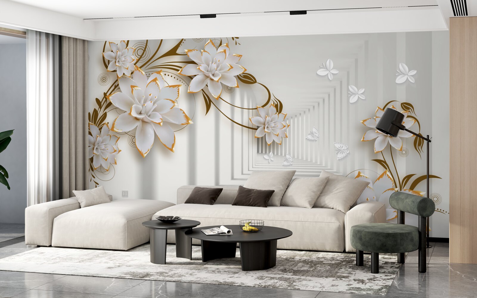 Fototapeta abstraktná chodba a zlaté lotosy