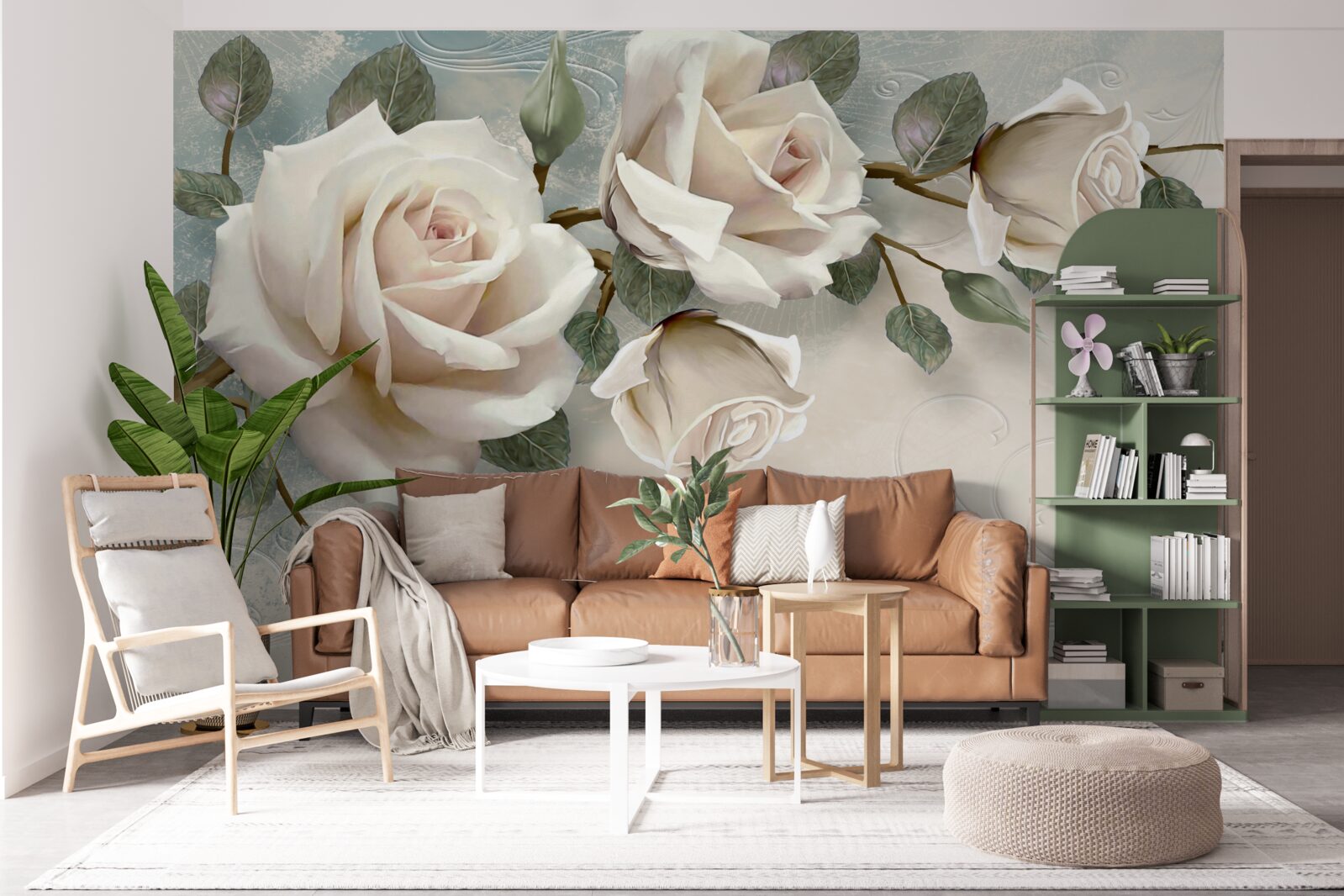 Fototapeta motýle letiace popri konároch krémovej ruže