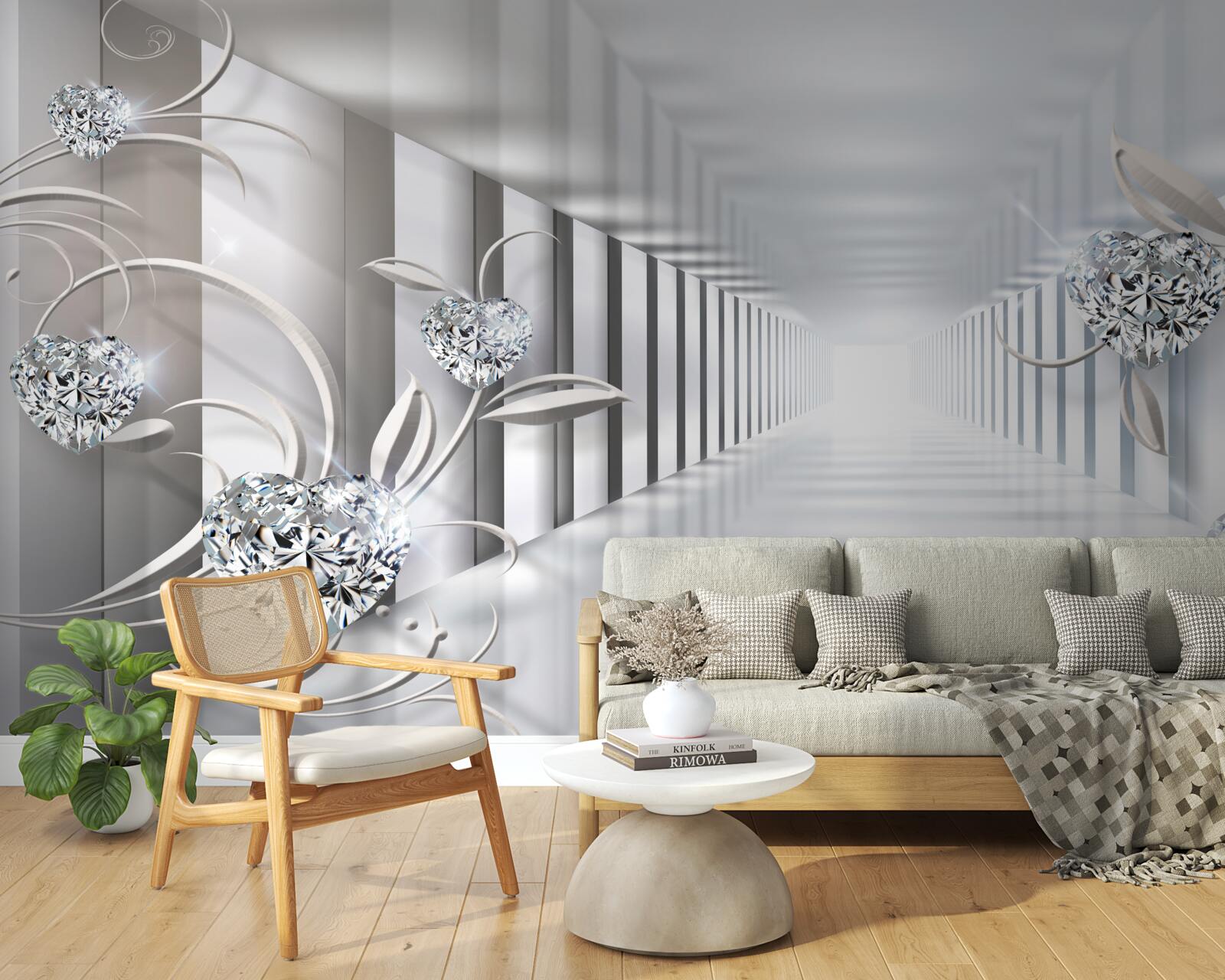 Fototapeta nekonečná chodba, osvetlená jasným svetlom a kvetinovou výzdobou