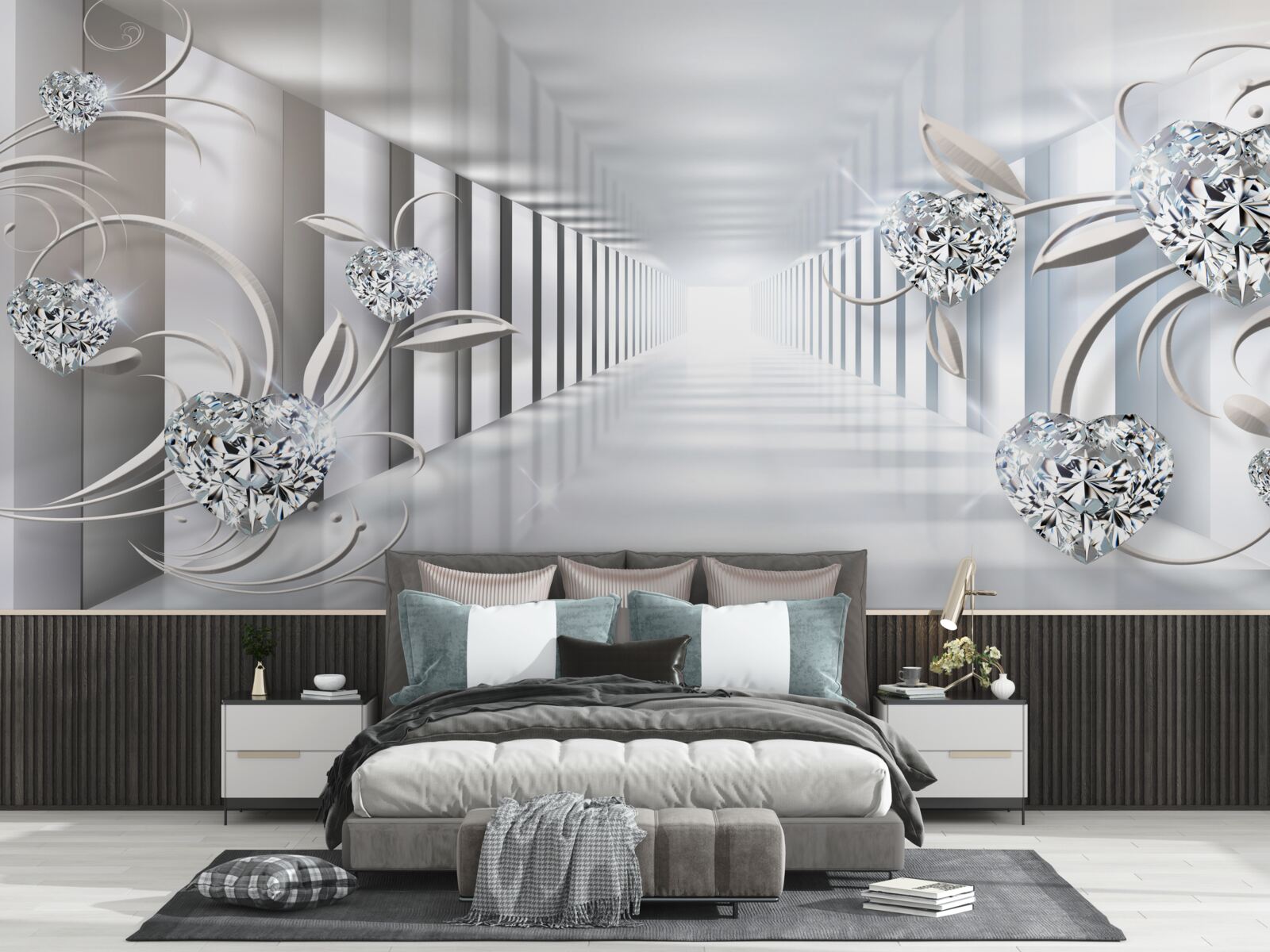 Fototapeta nekonečná chodba, osvetlená jasným svetlom a kvetinovou výzdobou