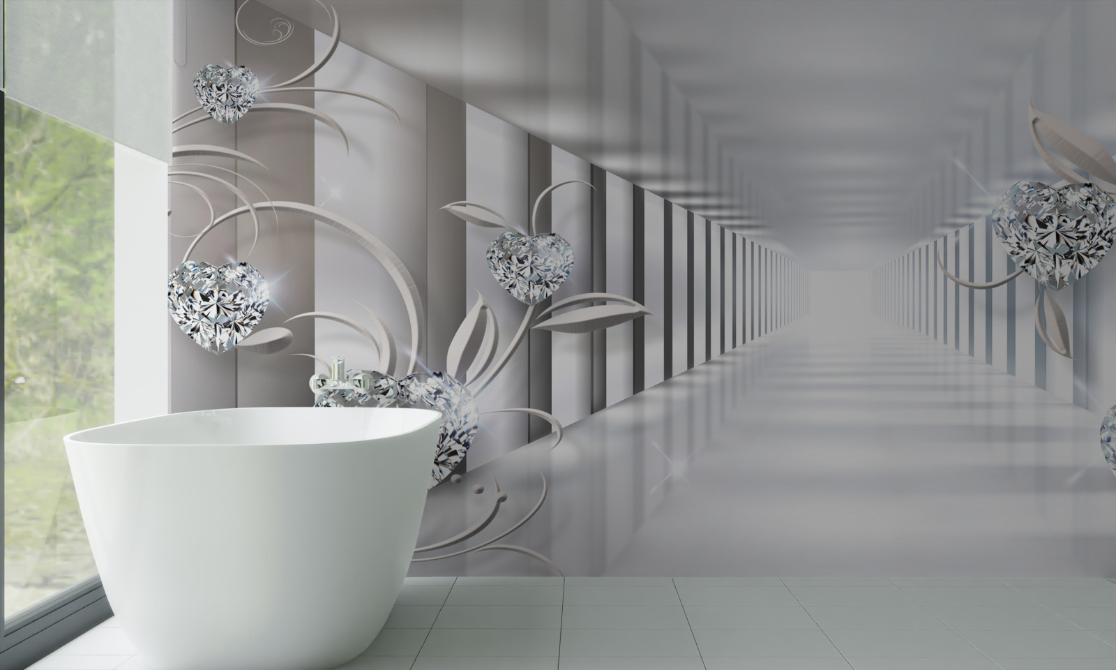 Fototapeta nekonečná chodba, osvetlená jasným svetlom a kvetinovou výzdobou