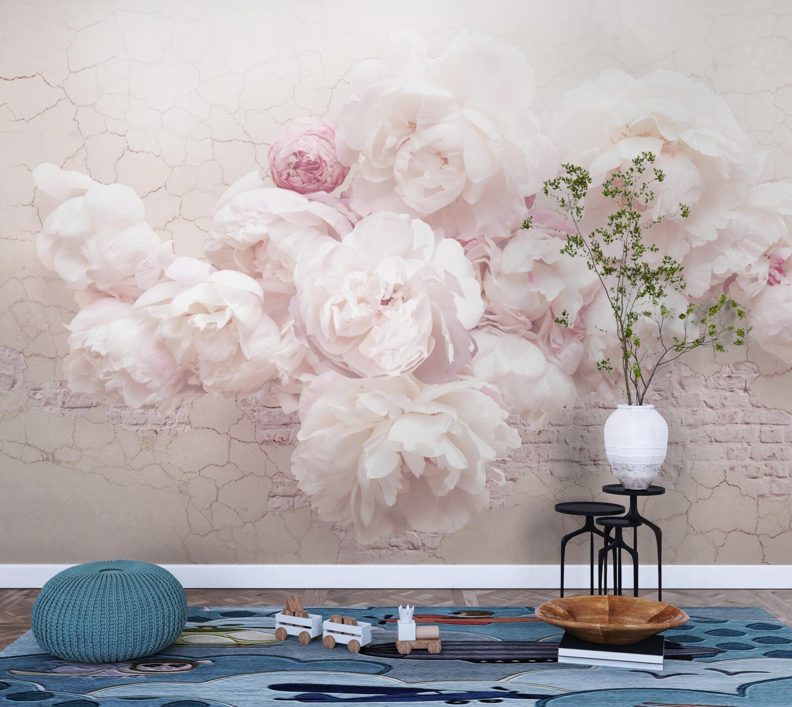 Fototapeta bujné kvetinové butiky na skalnatom pozadí