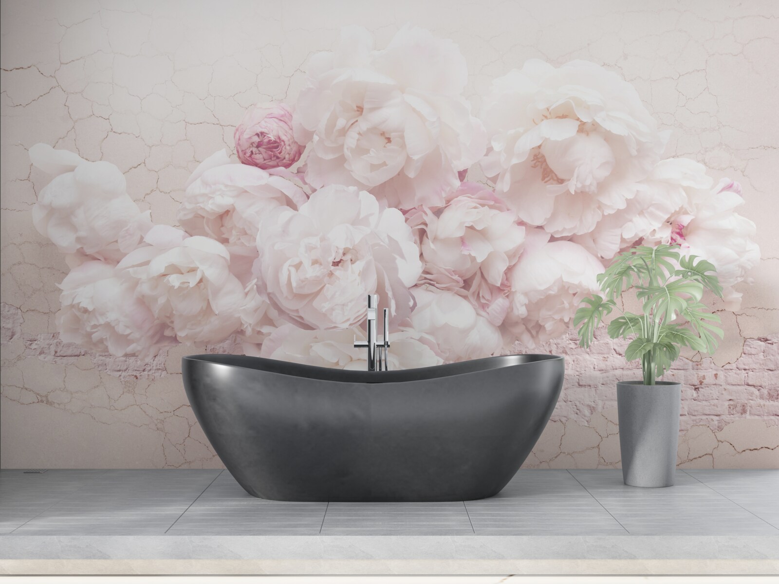 Fototapeta bujné kvetinové butiky na skalnatom pozadí