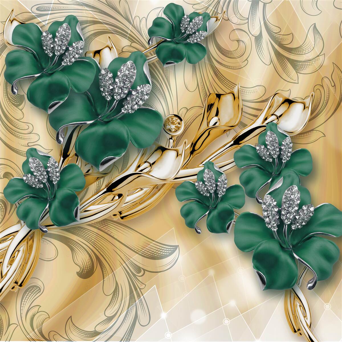 Fototapeta smaragdové kvety sa lesknú v zlatom ráme