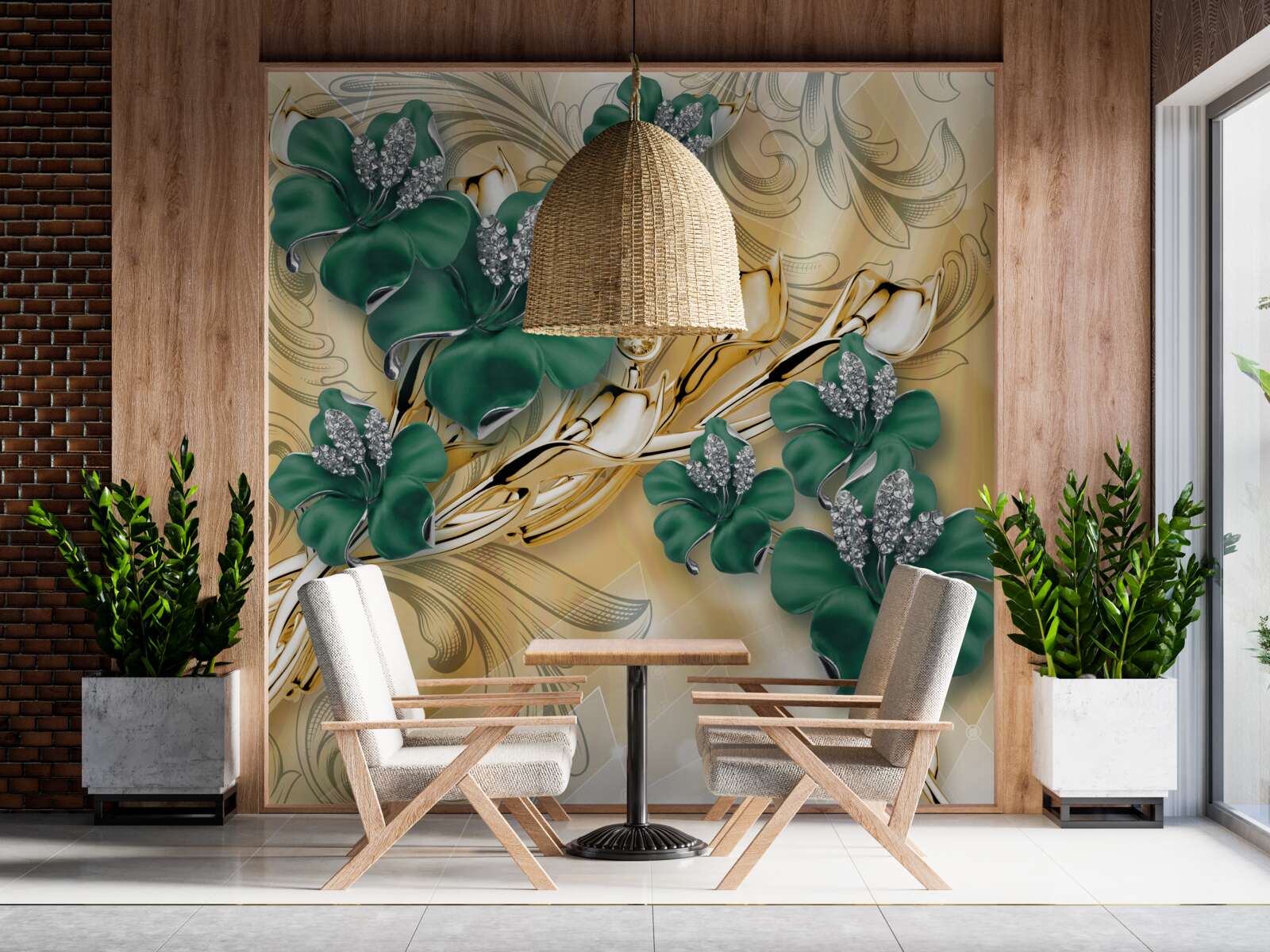 Fototapeta smaragdové kvety sa lesknú v zlatom ráme