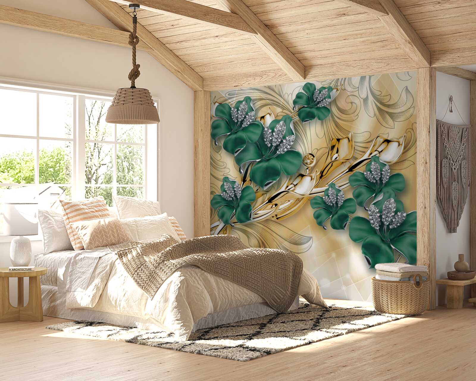 Fototapeta smaragdové kvety sa lesknú v zlatom ráme