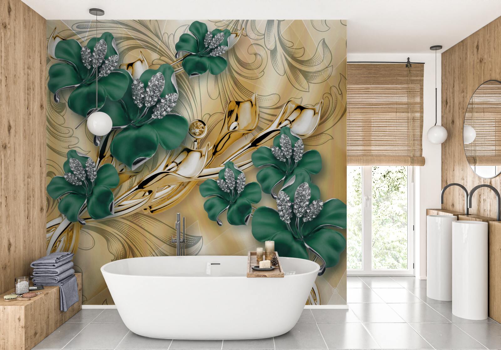 Fototapeta smaragdové kvety sa lesknú v zlatom ráme