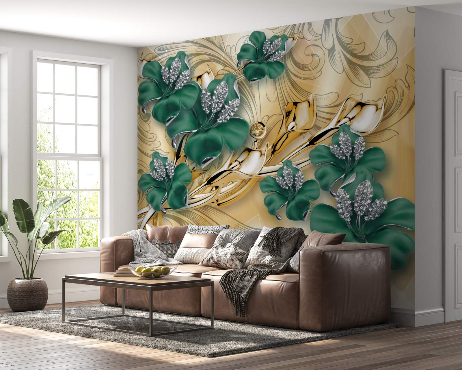 Fototapeta smaragdové kvety sa lesknú v zlatom ráme