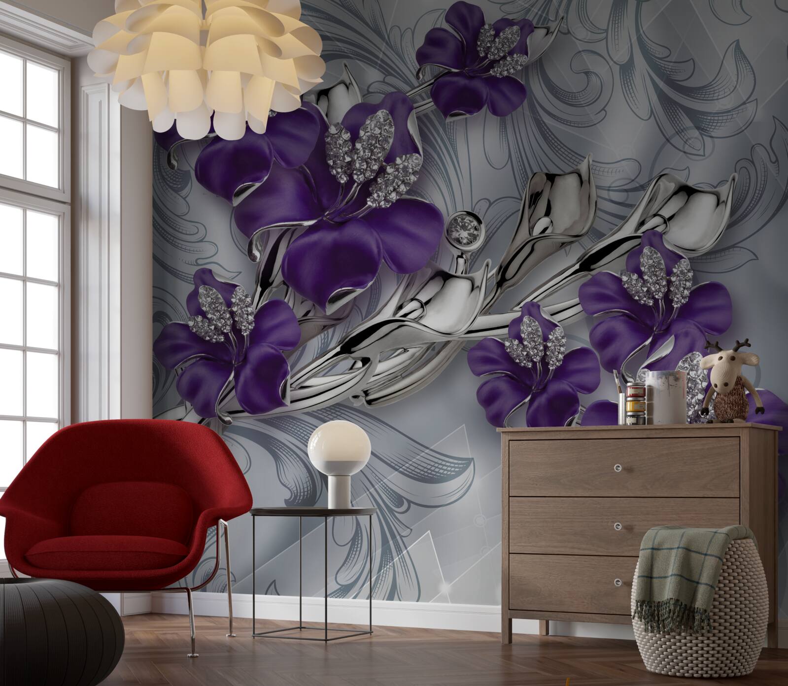 Fototapeta magnólia je fialová medzi kameňmi a zlatom