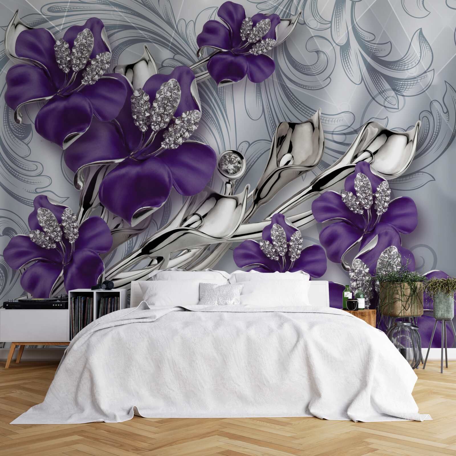 Fototapeta magnólia je fialová medzi kameňmi a zlatom