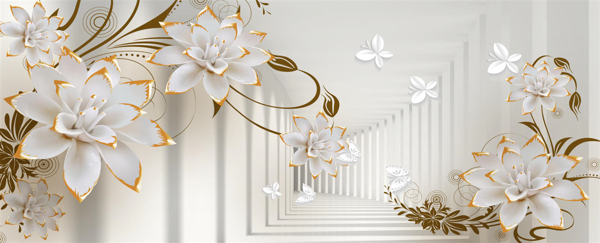 Fototapeta biely lotos a zlato sa stali abstrakciou tunela