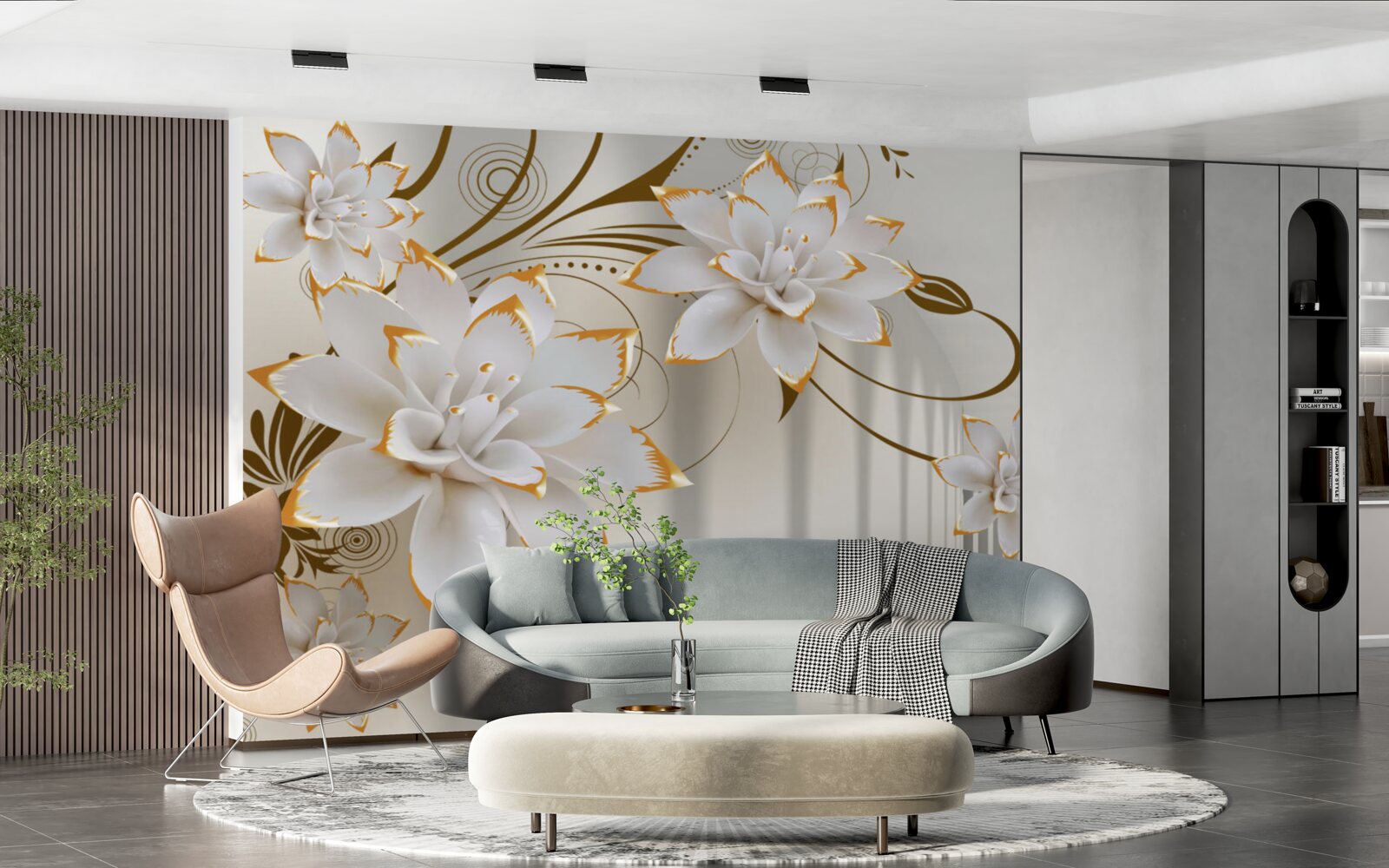 Fototapeta biely lotos a zlato sa stali abstrakciou tunela