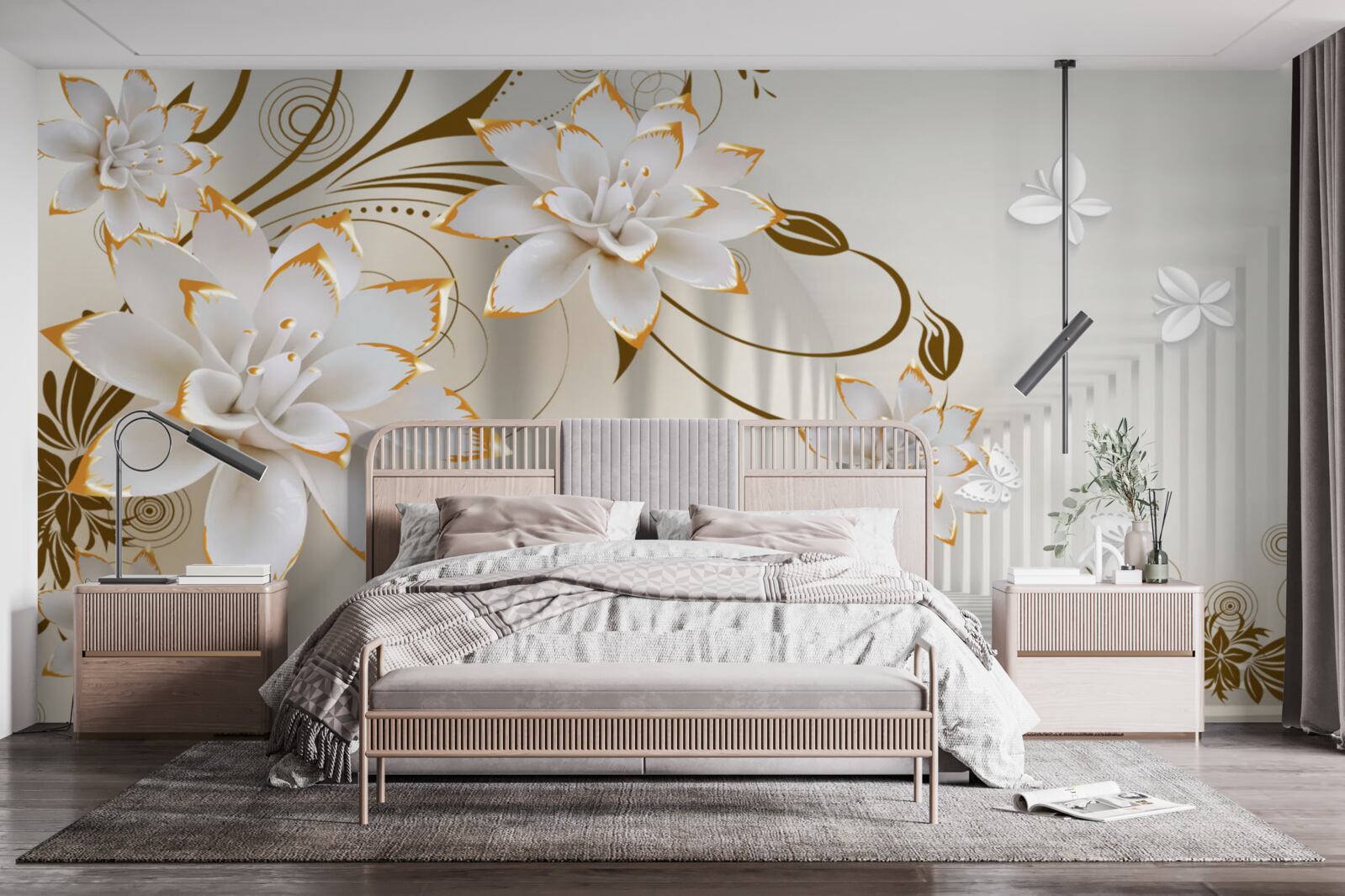 Fototapeta biely lotos a zlato sa stali abstrakciou tunela