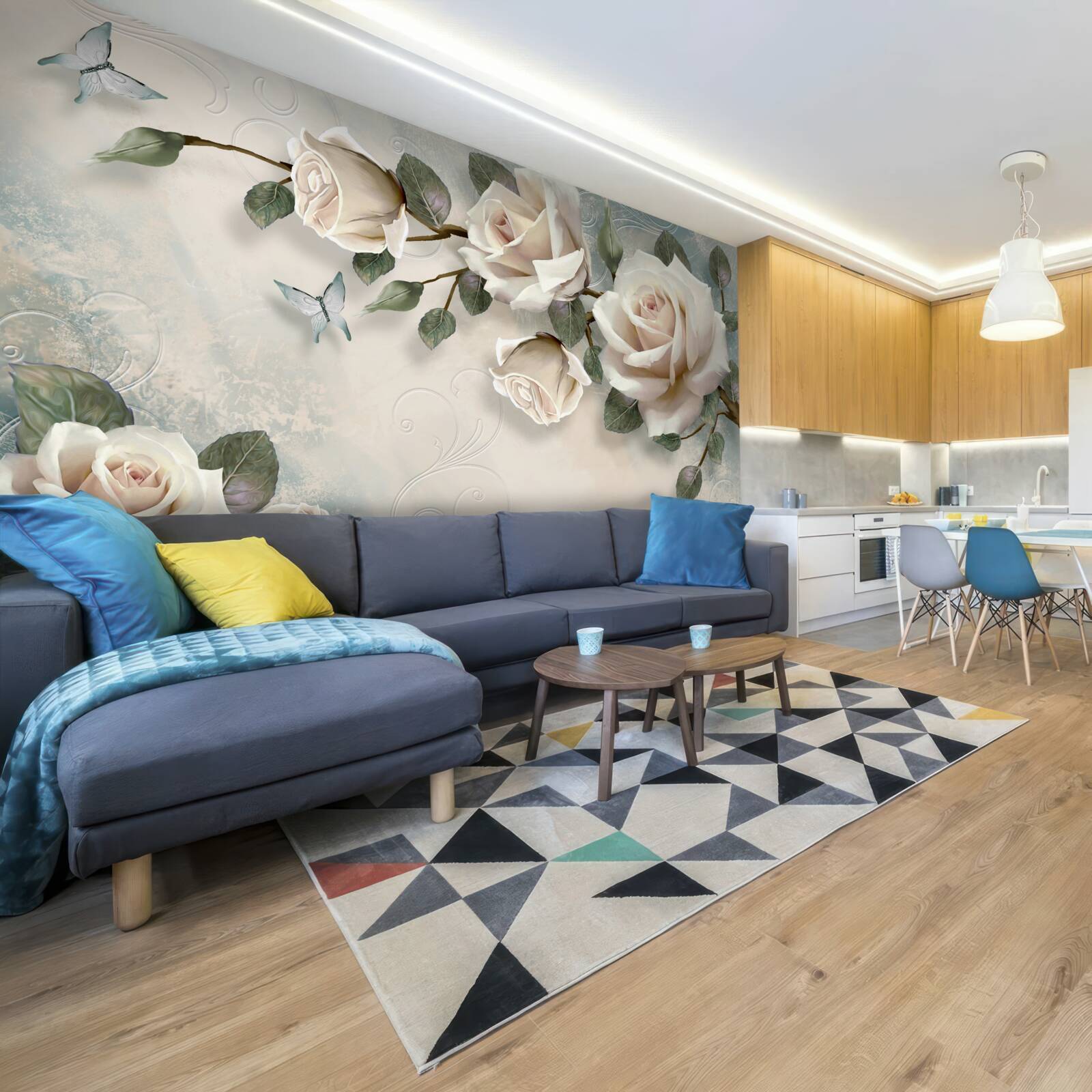 Fototapeta motýle a ruže púčik