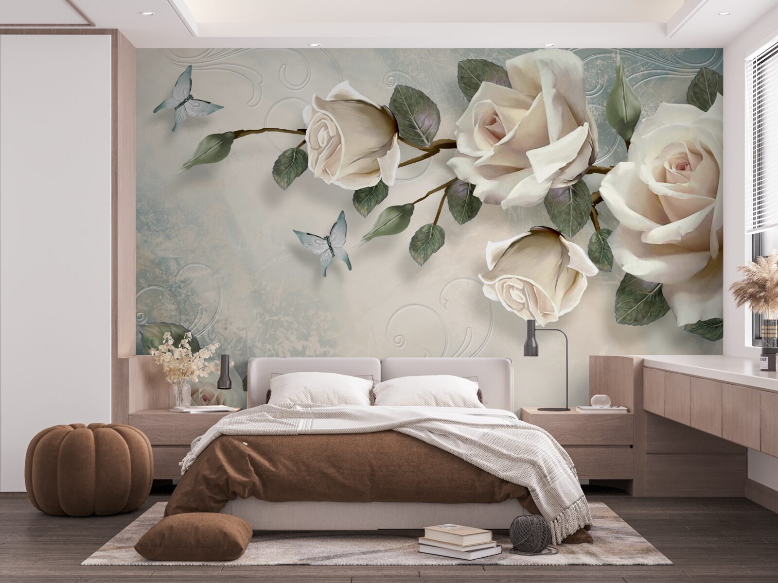 Fototapeta motýle a ruže púčik