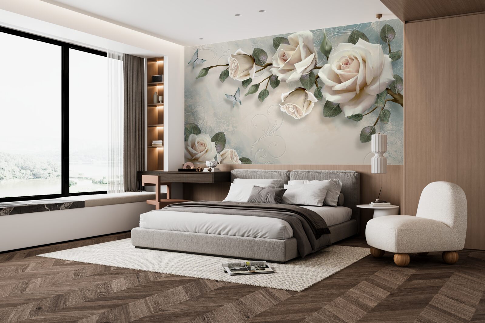 Fototapeta motýle a ruže púčik